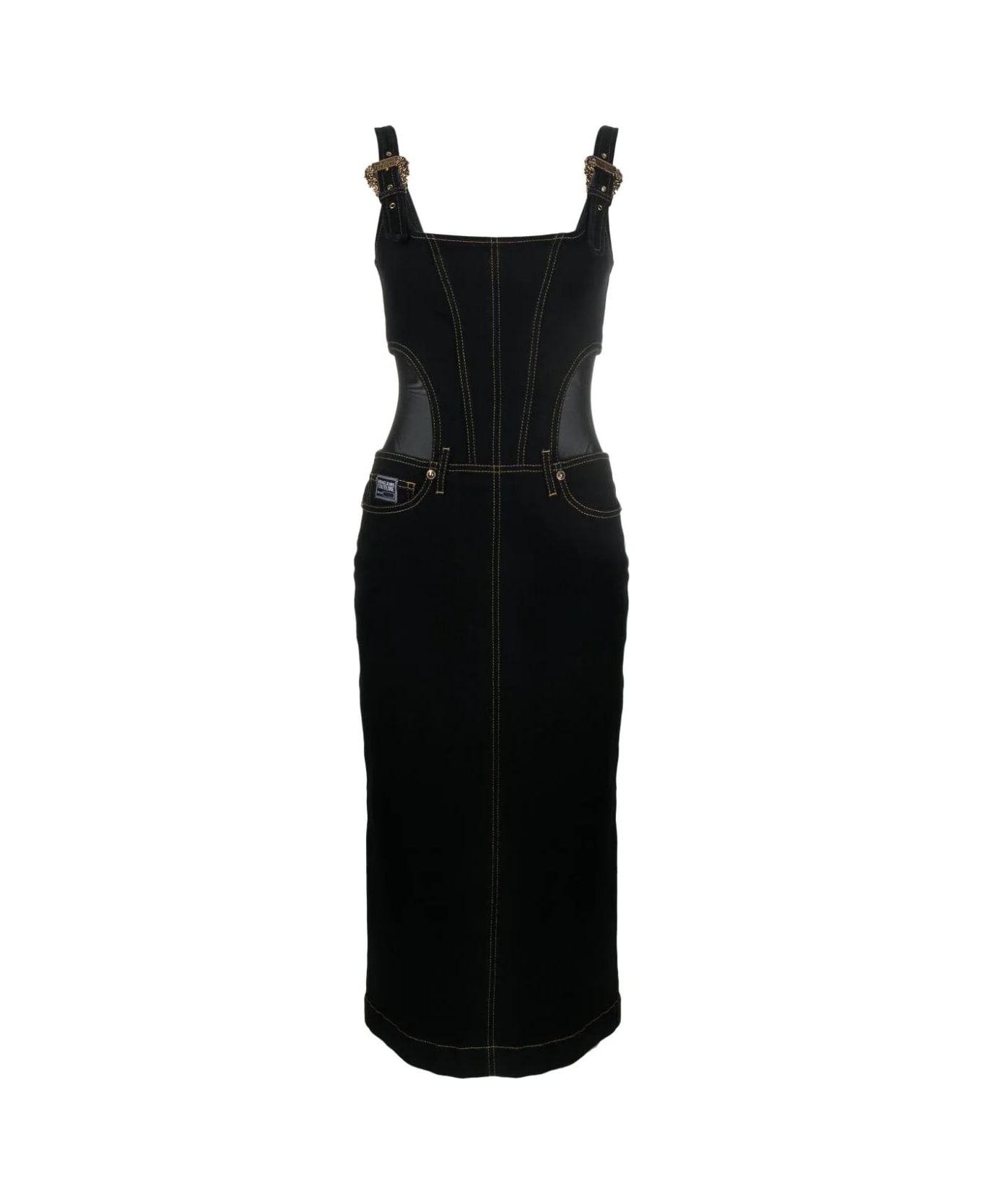 Versace Jeans Couture Sleeveless Boat Neck Midi Dress - Black Black ワンピース＆ドレス