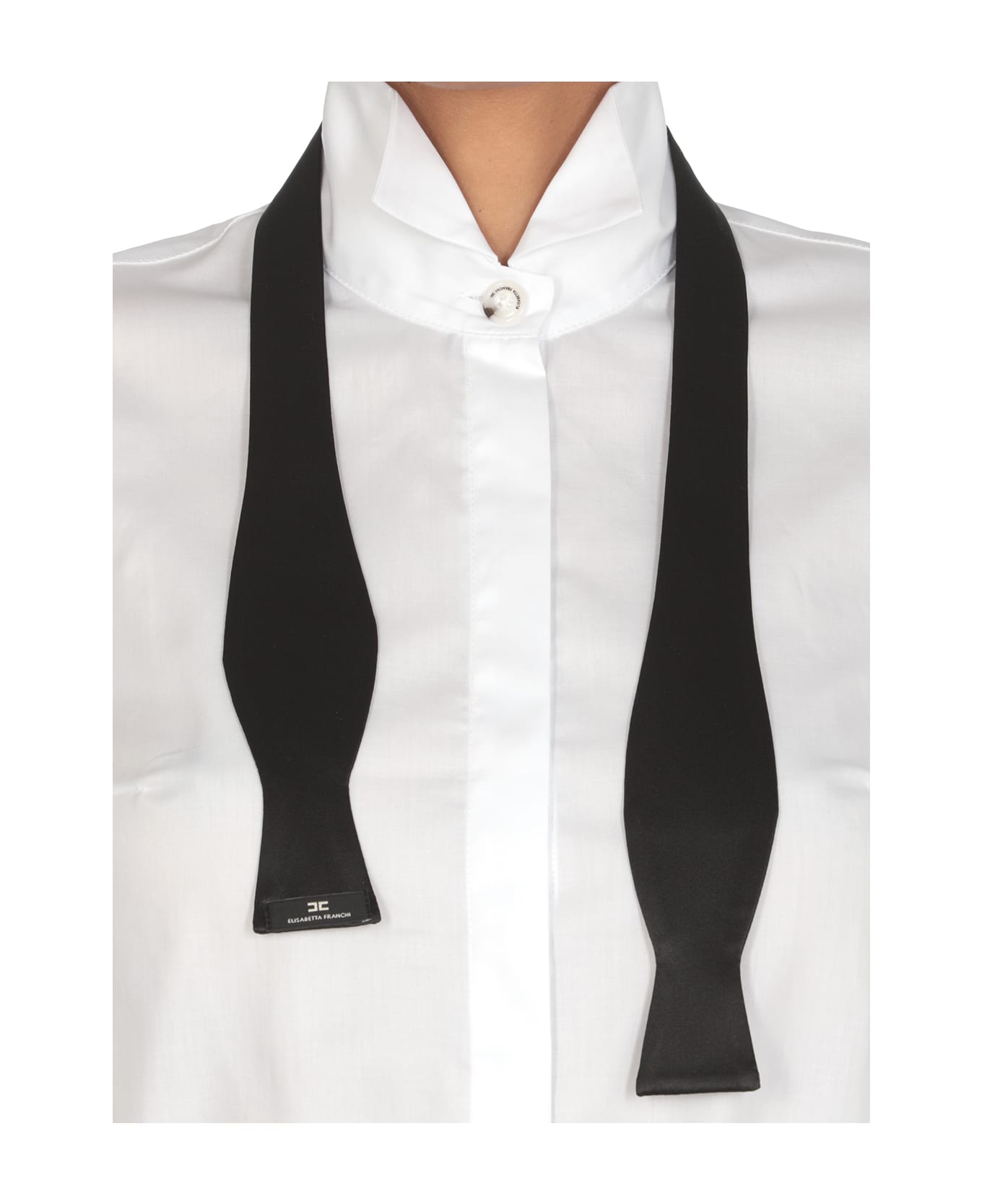 Elisabetta Franchi Poplin Body Shirt With Tie - White ボディスーツ