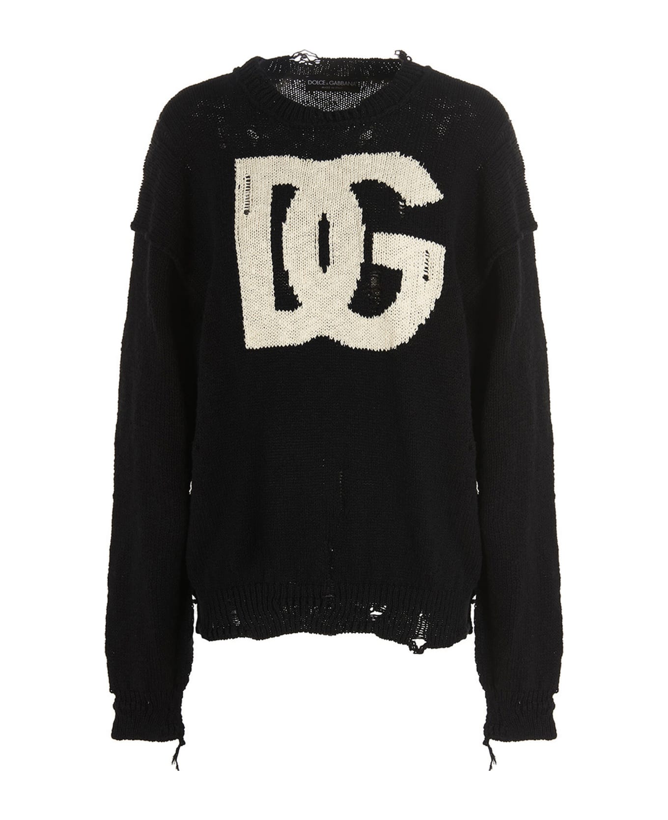 Dolce & Gabbana Cotton Blend Oversize Sweater - White/Black ニットウェア