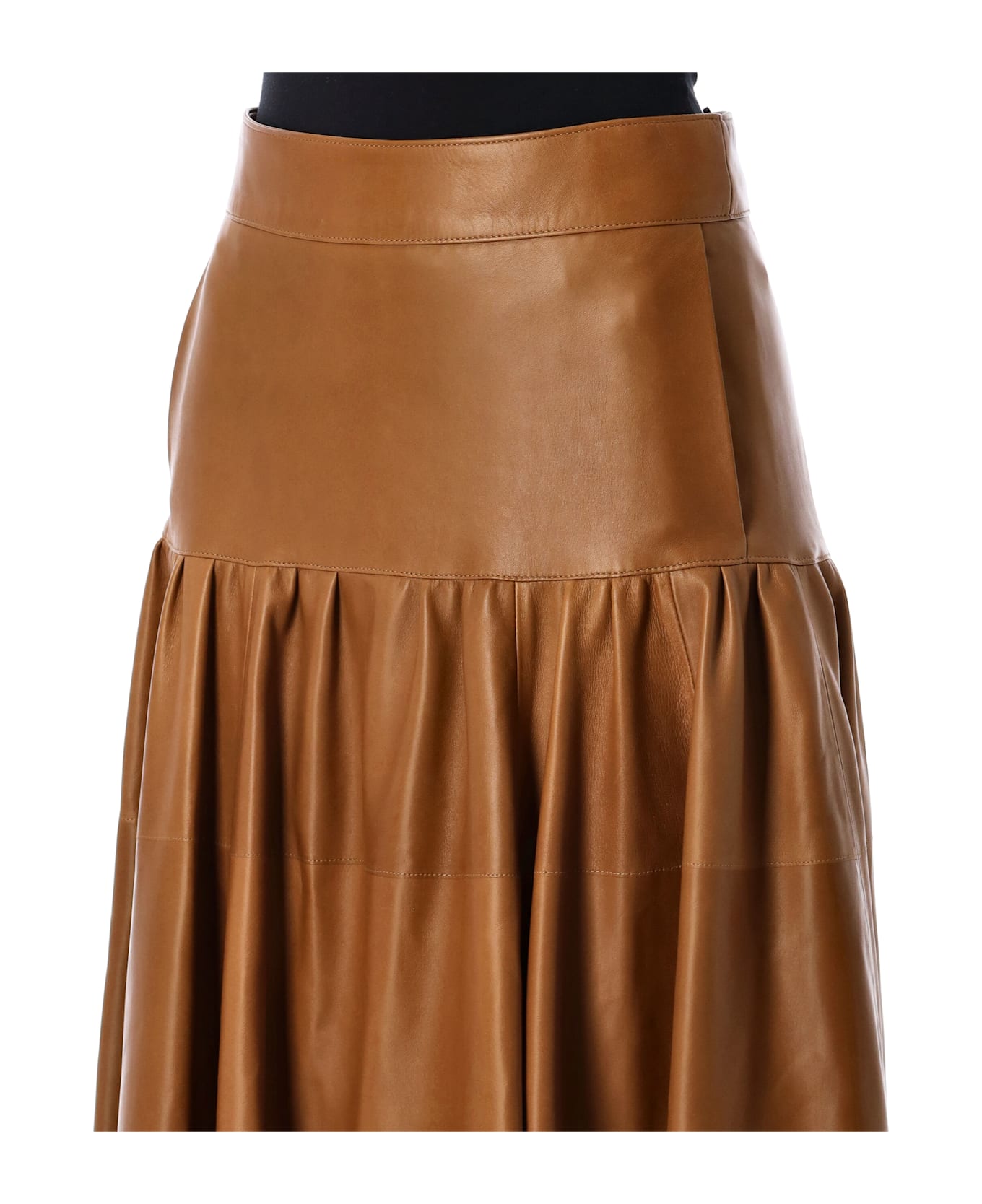 Saint Laurent Long Lambskin Skirt - MARRON