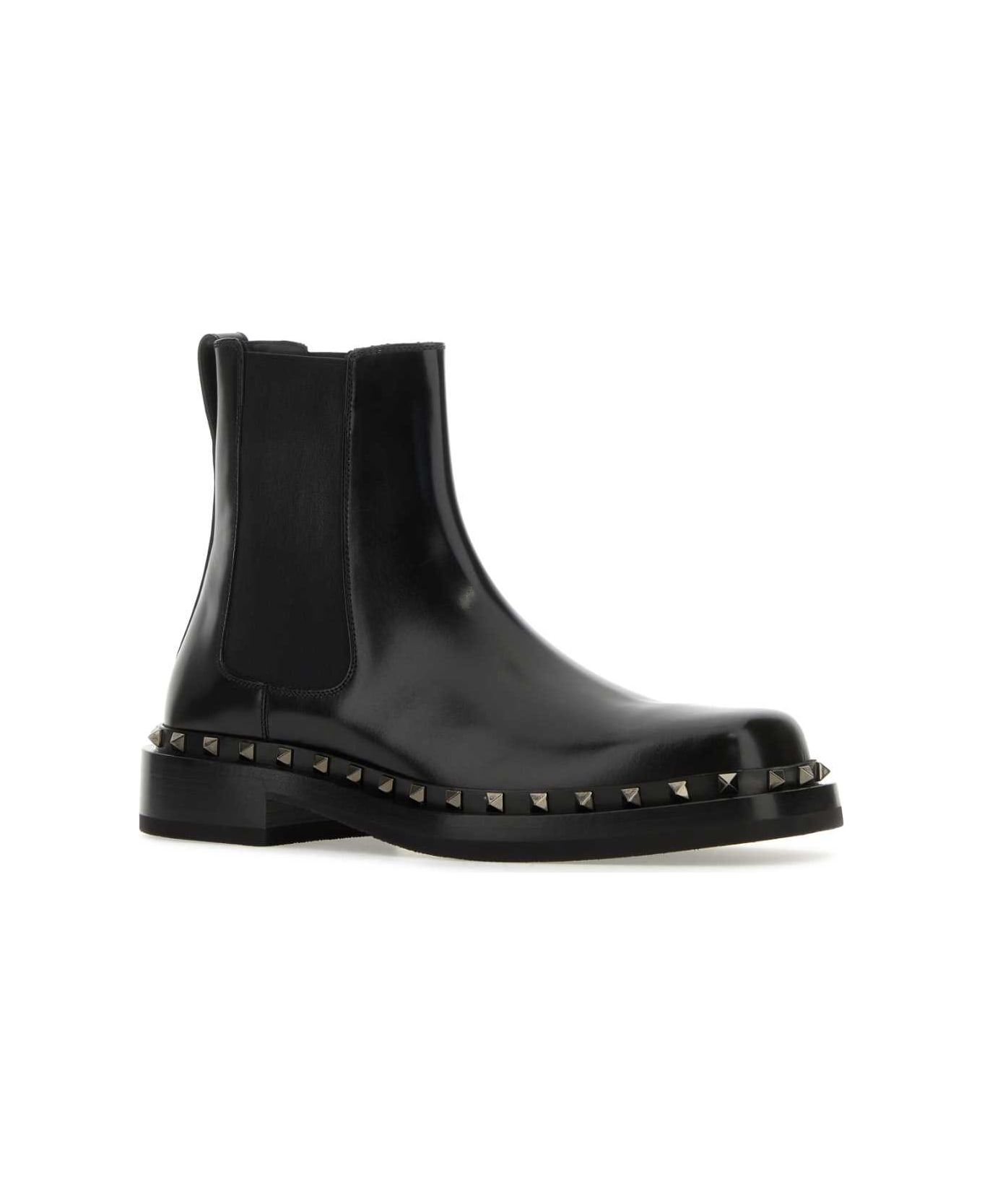 Valentino Garavani Black Leather Rockstud M-way Ankle Boots - NERO