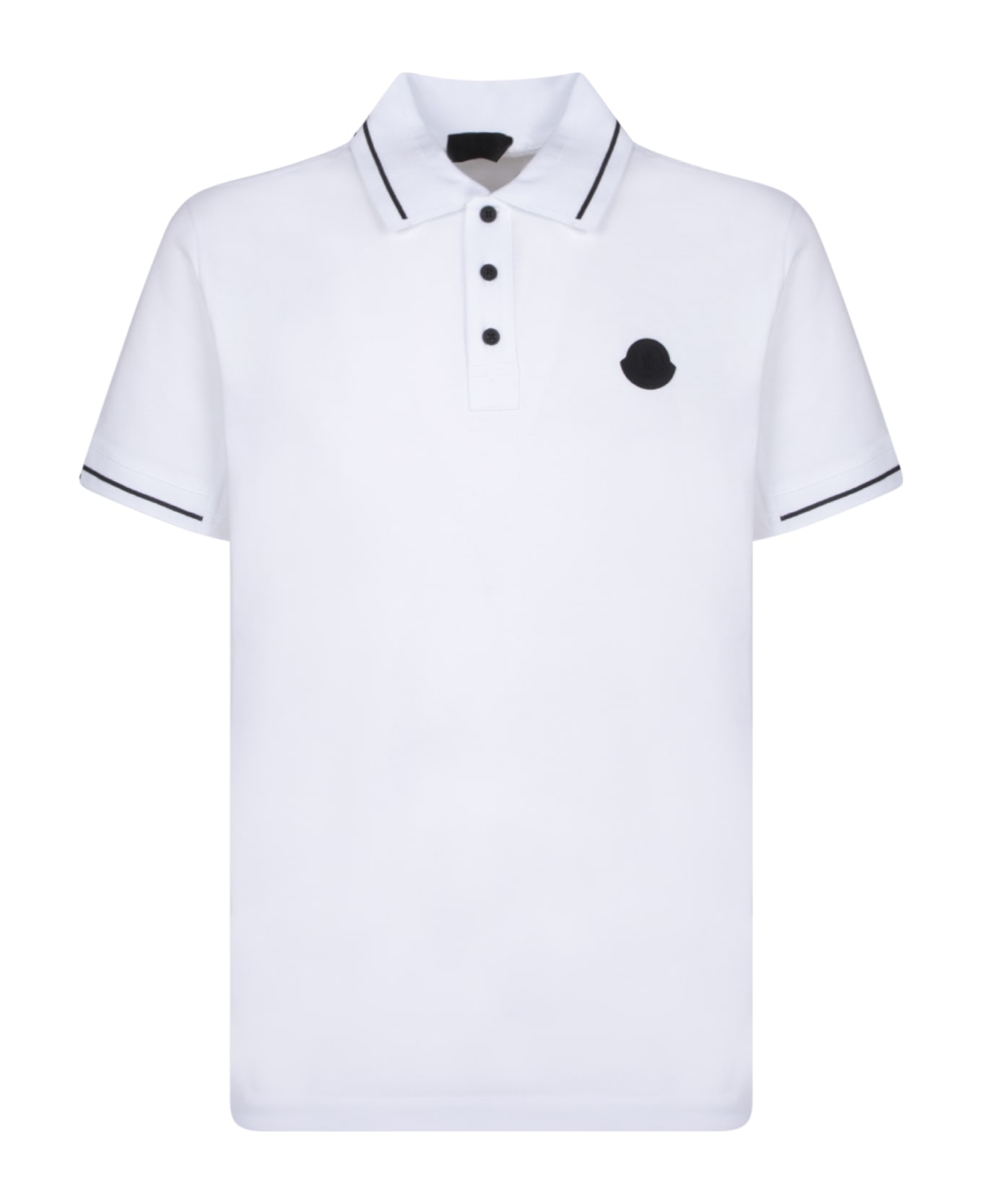 Moncler White Short-sleeved Polo With Embroidered Logo - 001