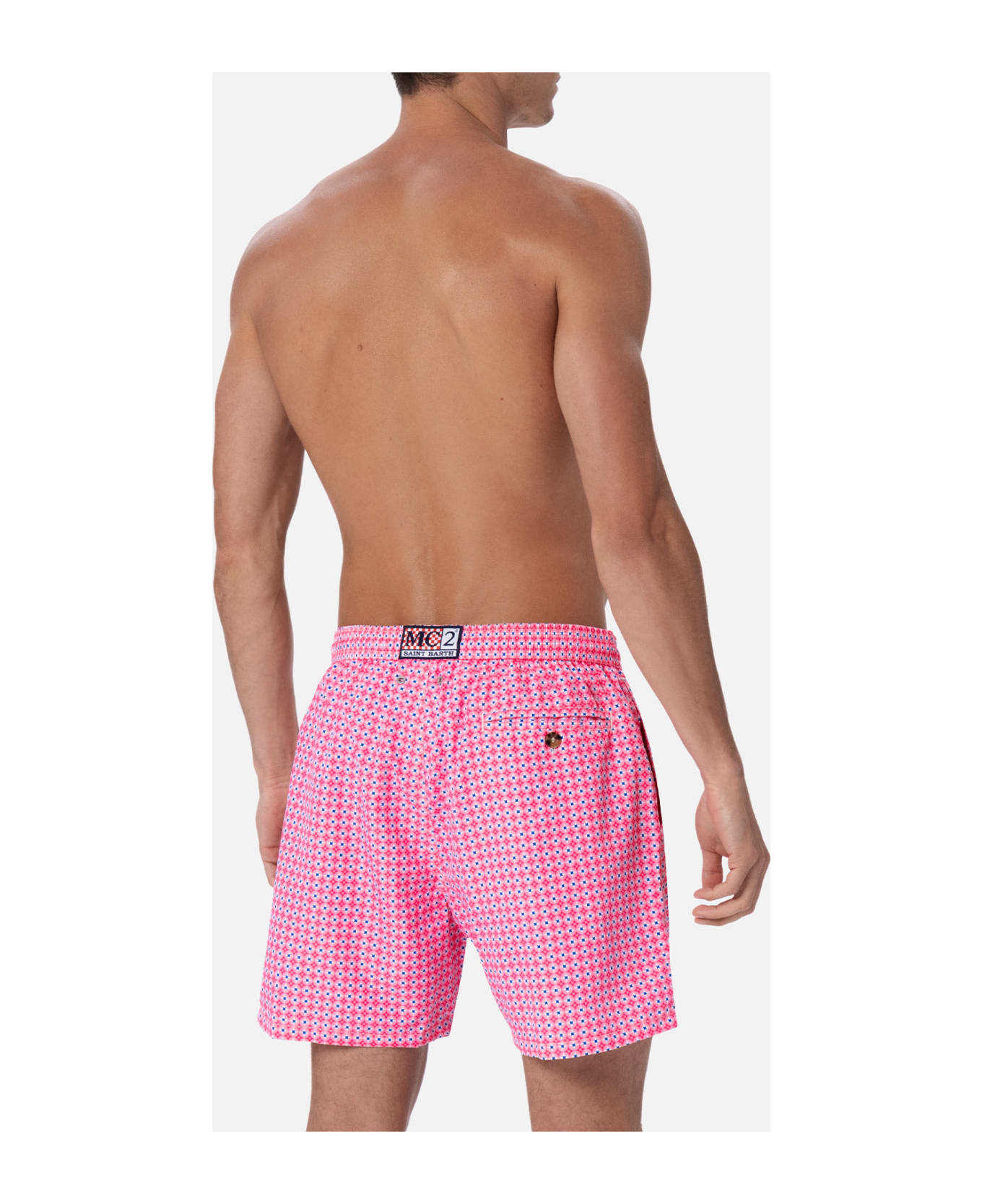 MC2 Saint Barth Man Lightweight Fabric Swim-shorts Lighting Micro Fantasy With Tie Print - PINK