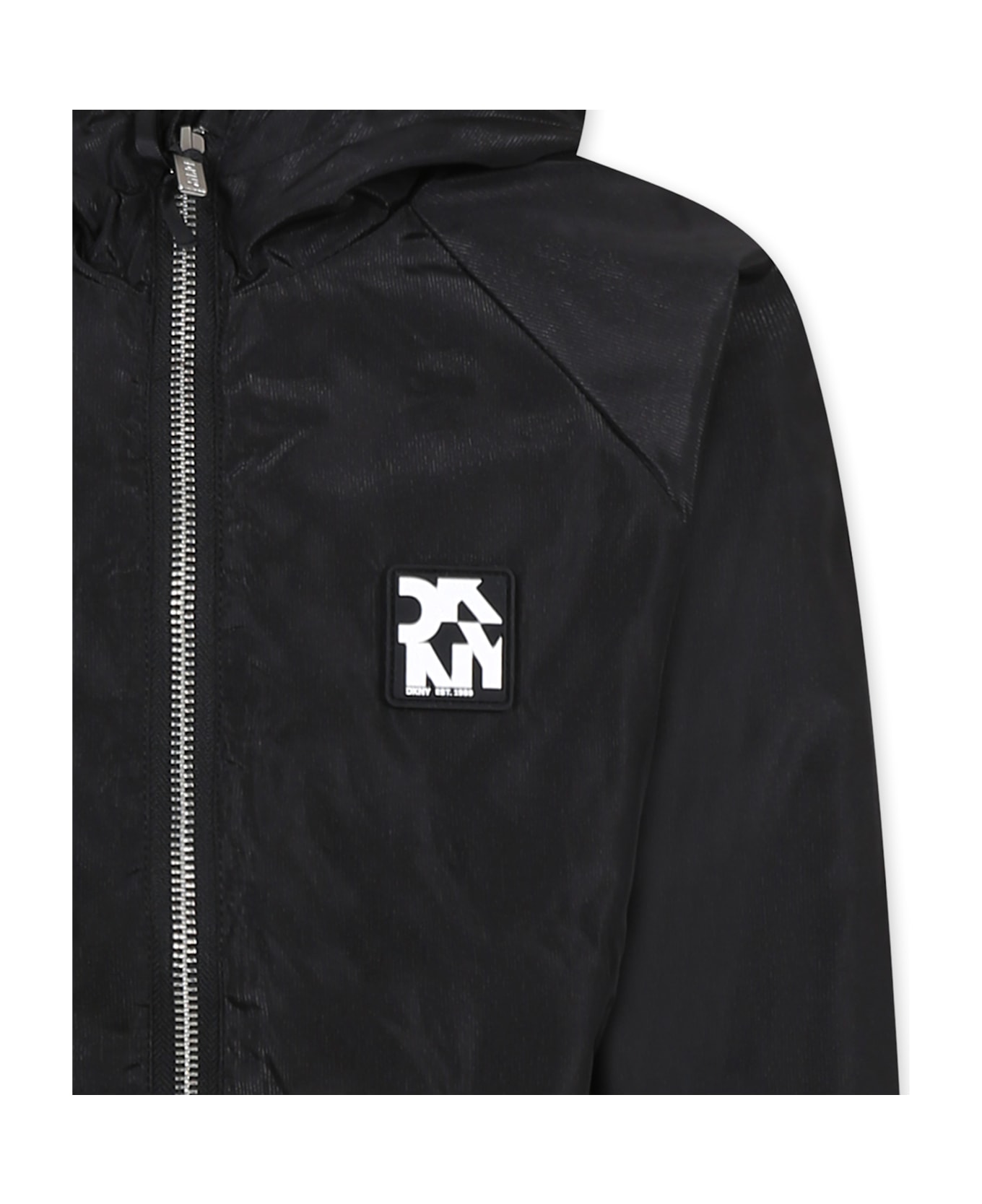 DKNY Black Windbreaker Jacket For Girl With Logo - Black