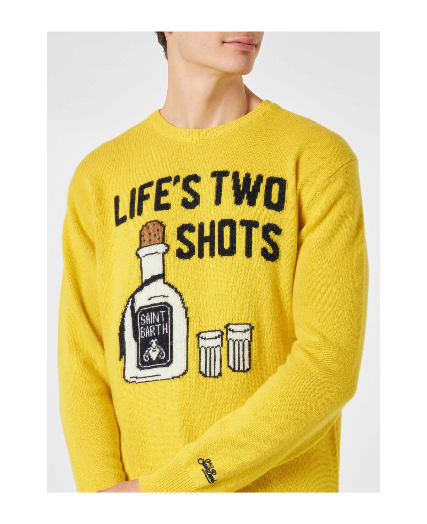 MC2 Saint Barth Man Yellow Sweater With Life
s Two Shots Lettering - unknown