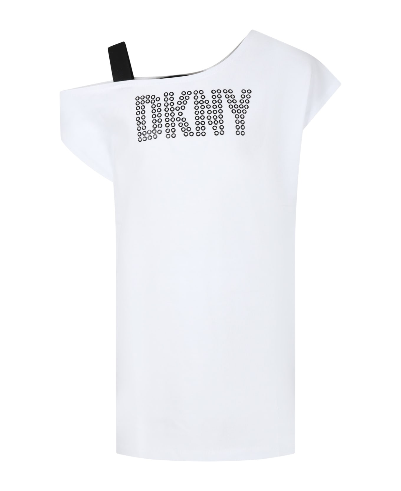 DKNY White Casual Dress For Girl With Logo - White