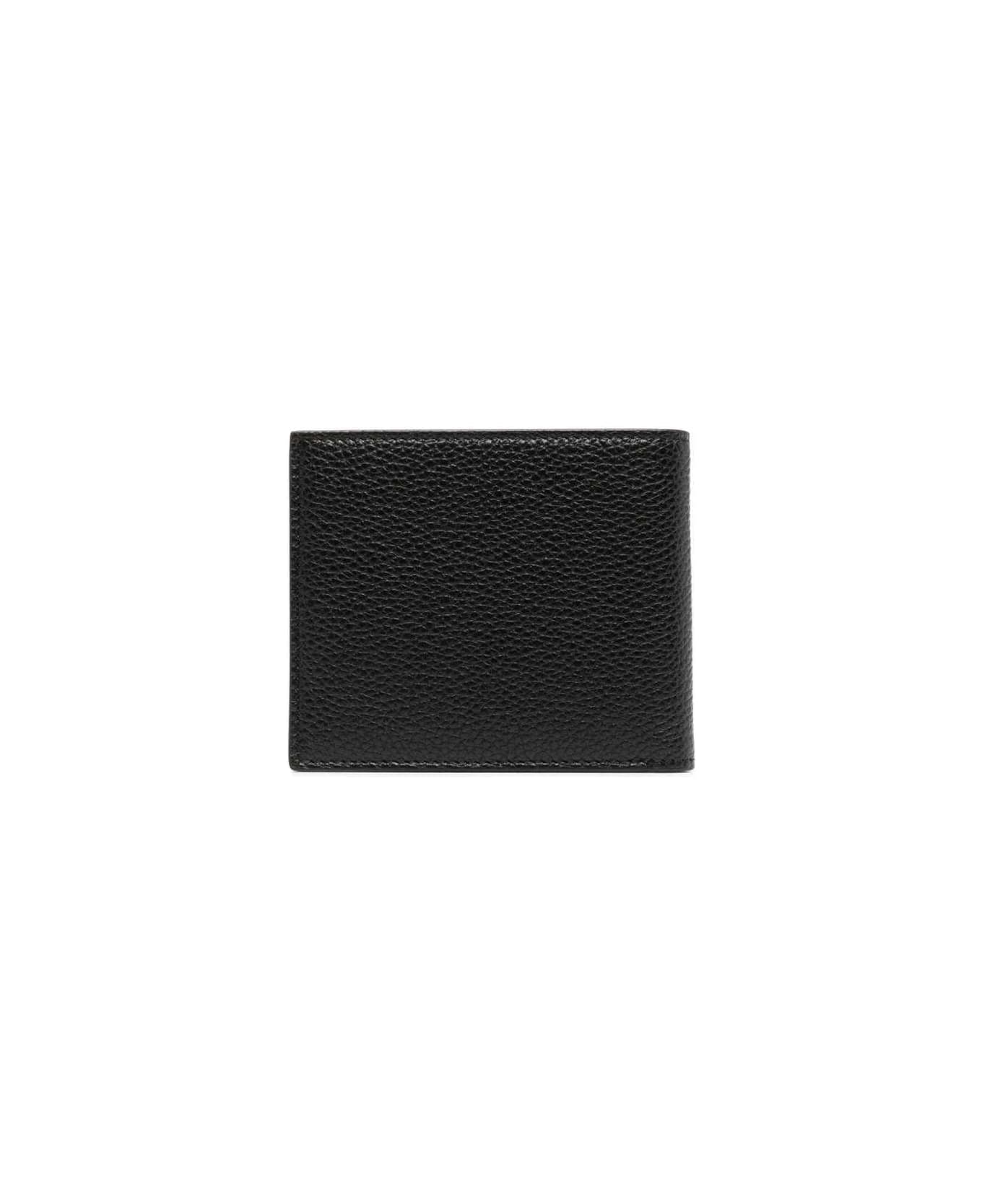 Tom Ford Black Bi-fold Wallet With Gold-colored Embossed Logo In Grainy Leather Man - Black