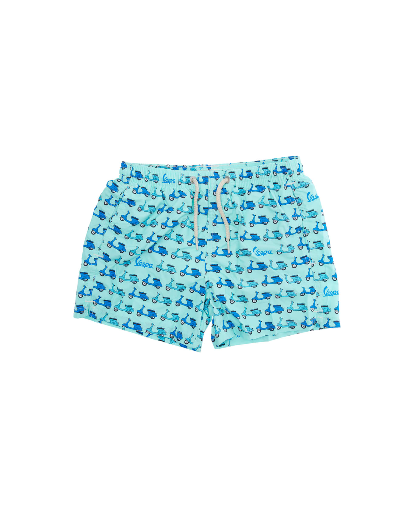 MC2 Saint Barth 
jean Lighting
 Light Blue Swim Shorts With Elastic Drawstring Waist And All-over Print In Tech Fabric Boy - Light blue