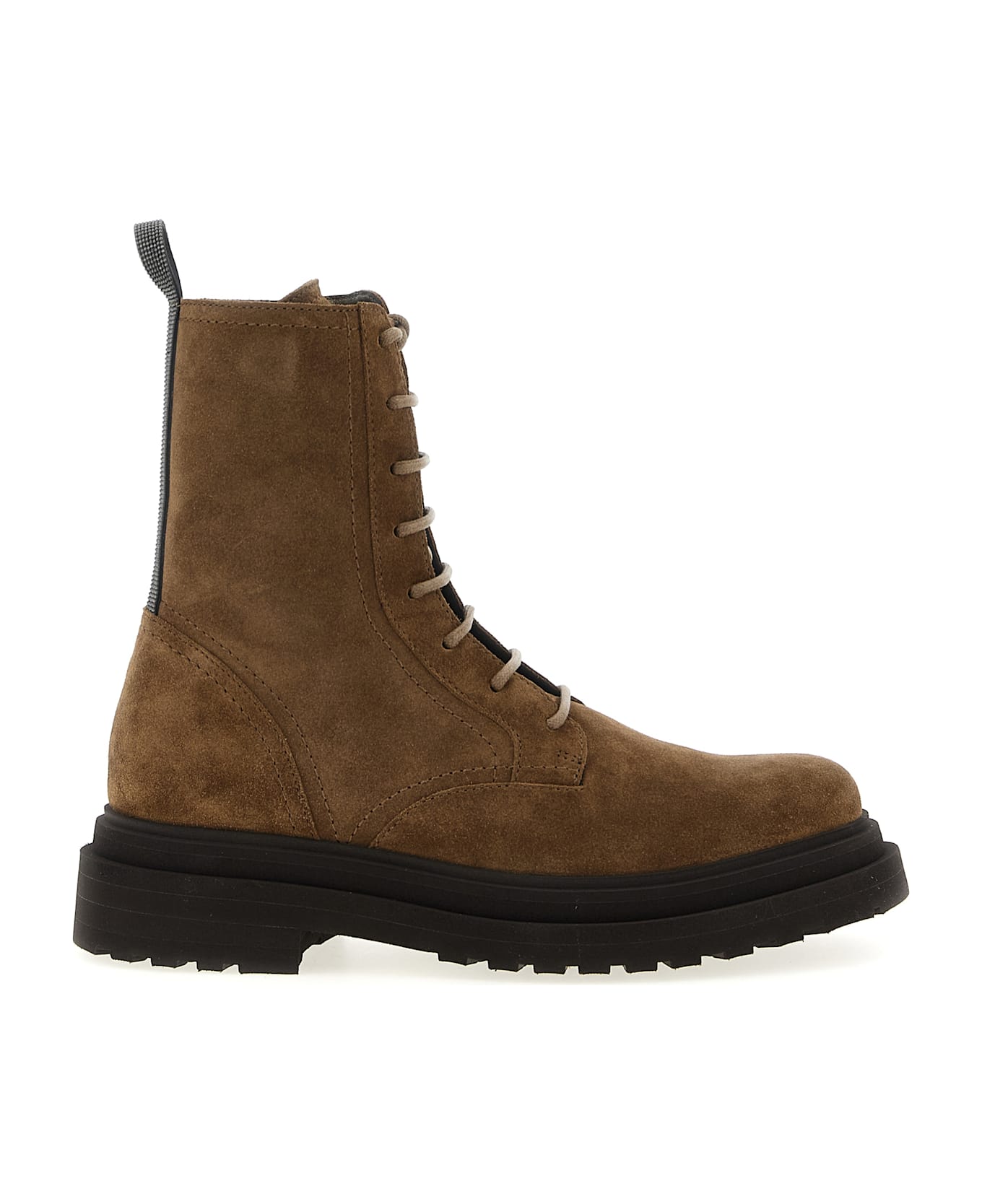 Brunello Cucinelli Suede Combat Boots Monile - Brown