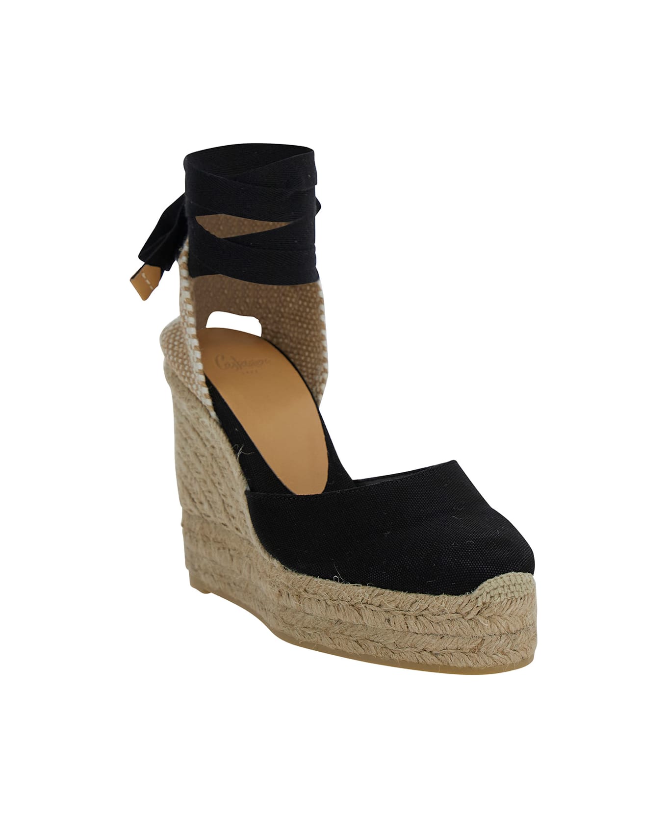 Castañer 'carina' Beige And Black Espadrille Wedge In Cotton And Rafia Woman - Black ウェッジシューズ
