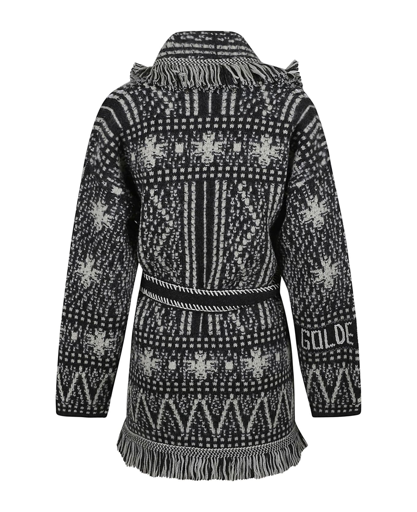 Golden Goose Journey W`s Belted Knit Cardigan Wool Blend Fair Isle Jacquard Stones Embroidery - BodyTalk Womens Hoodie