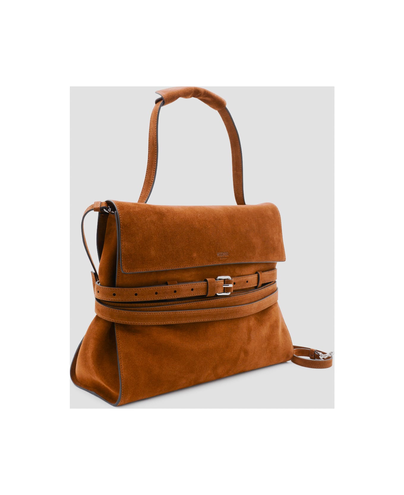 Moschino Brown Leather Suede Top Handle Bag - Brown