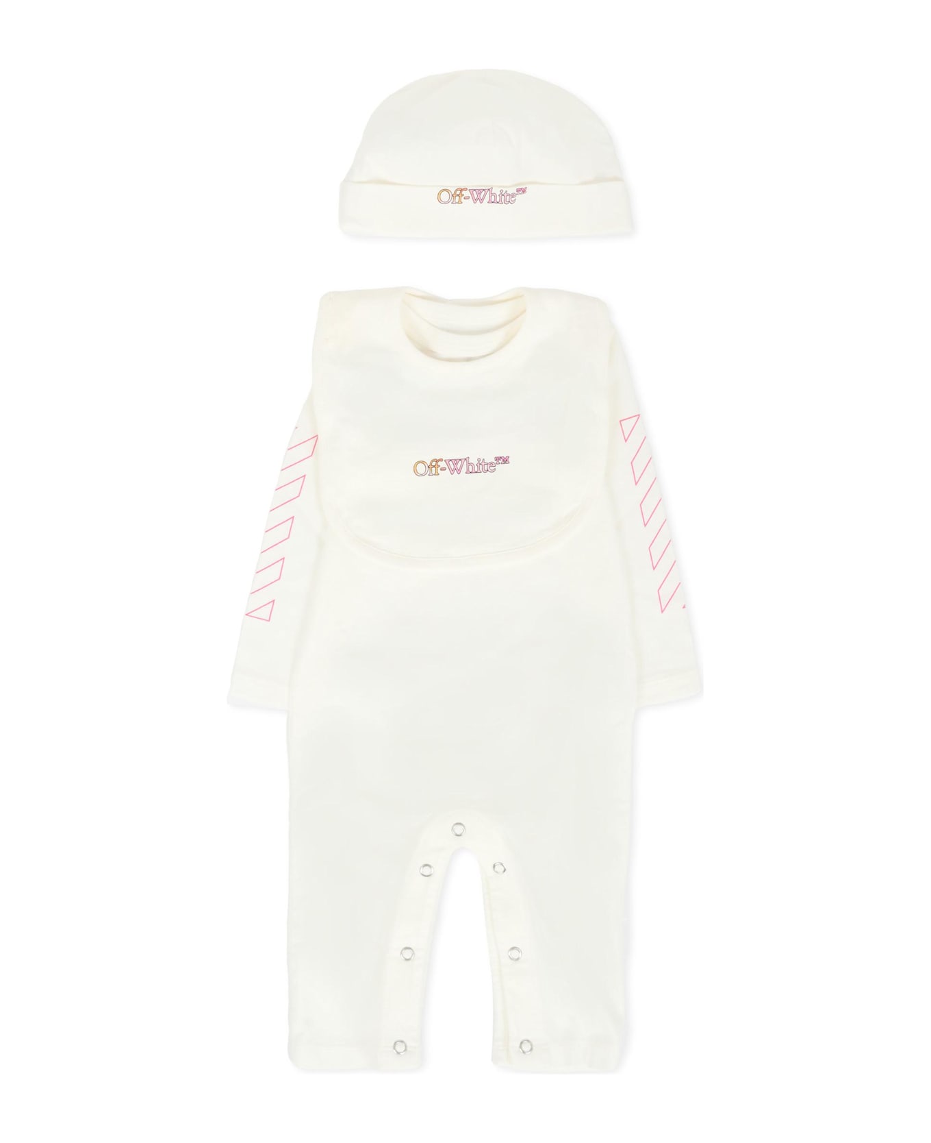 Off-White Ivory Babygrow Set For Baby Girl With Logo - Ivory