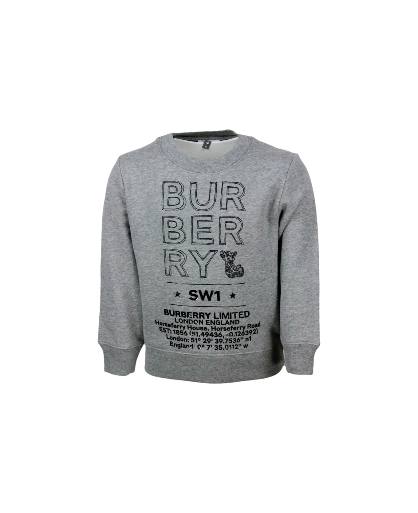 Burberry Sponge-effect Cotton Crewneck Sweatshirt With Drawn Logo - Grey ニットウェア＆スウェットシャツ