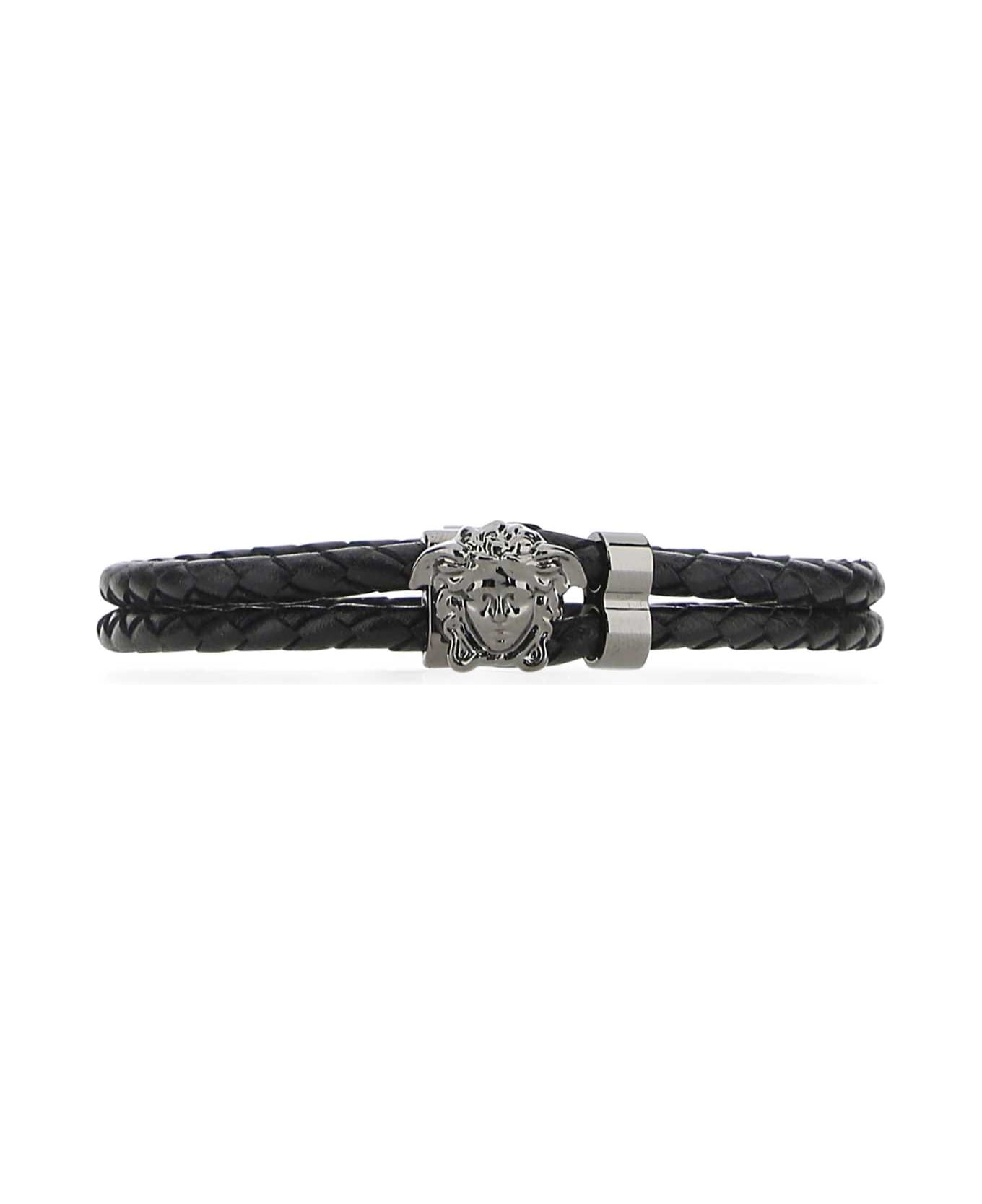 ブレスレット Bracelet - Versace - Leather - Black Medusa Braided Leather Bracelet Black | VERSACE