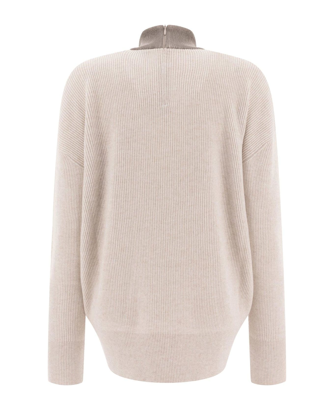 Brunello Cucinelli Mock Neck Long Sleeved Knitted Jumper - WHITE