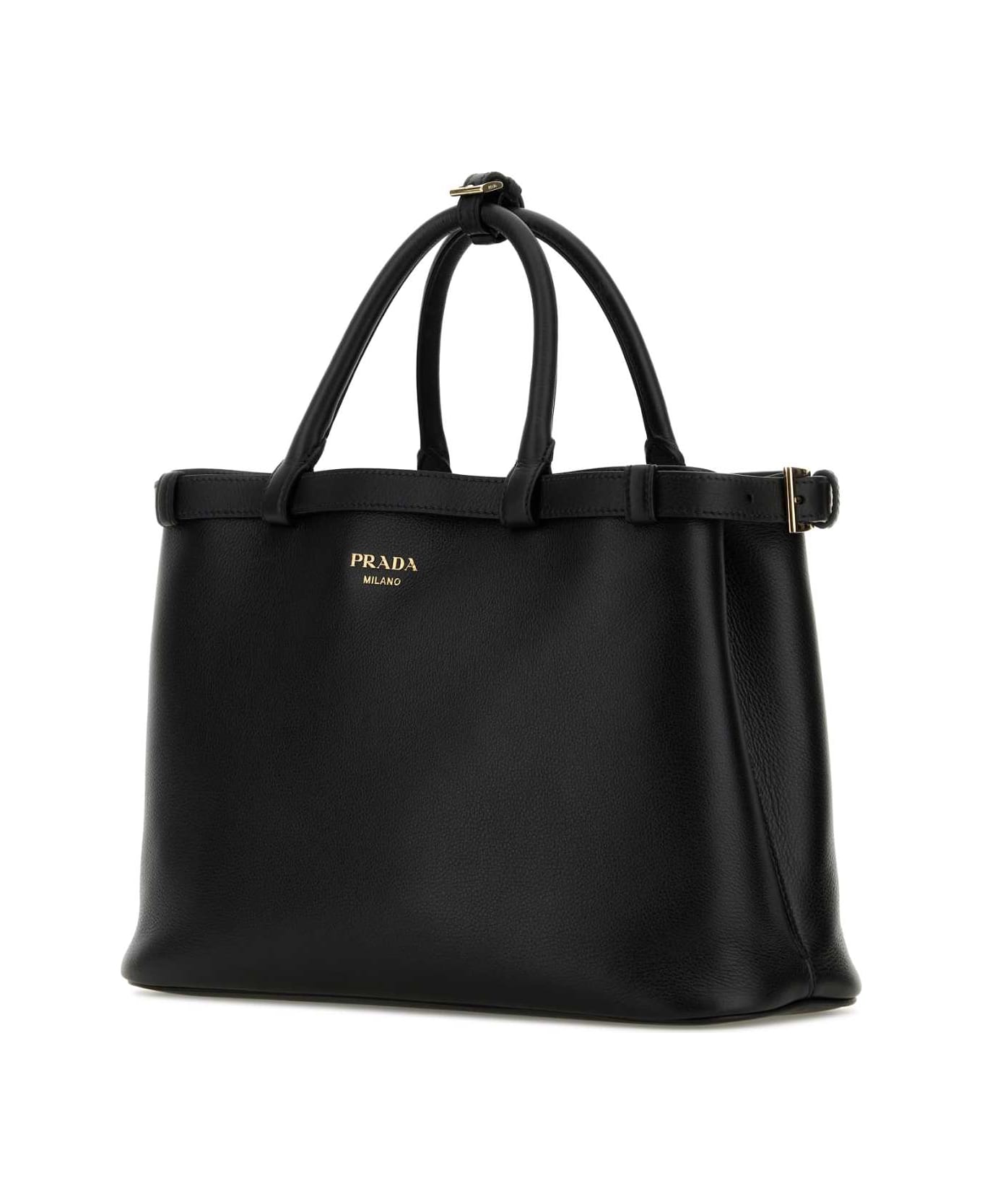 Prada Black Leather Medium Prada Buckle Handbag - NERO