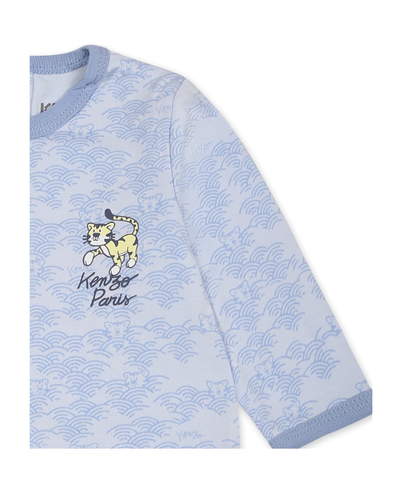 Kenzo Kids Light Blue Babygrow For Baby Boy With Tiger Print - Light Blue