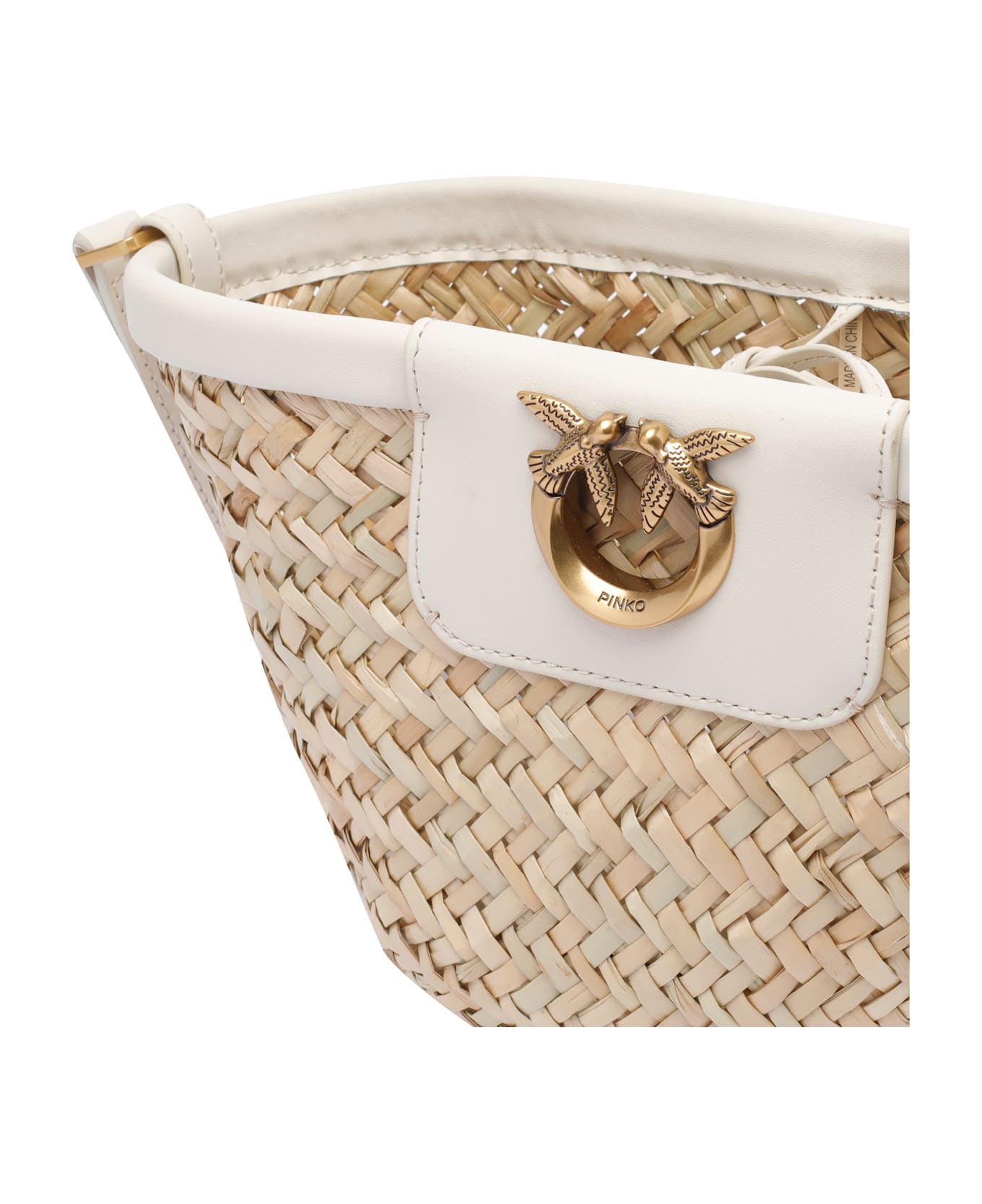 Pinko Small Love Summer Rafia Bucket Bag - White