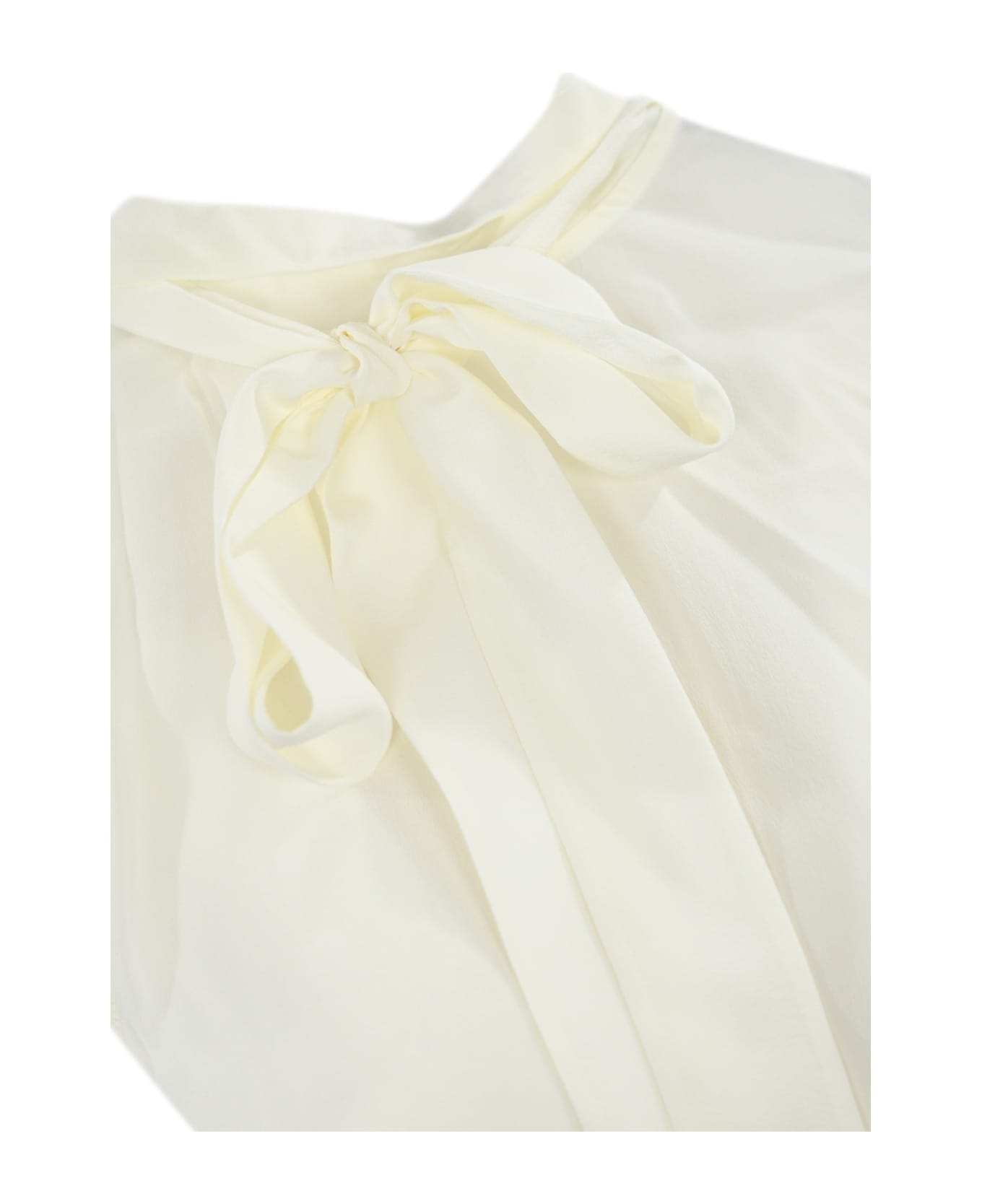 Max Mara Studio Crepe De Chine Top With Bow - White