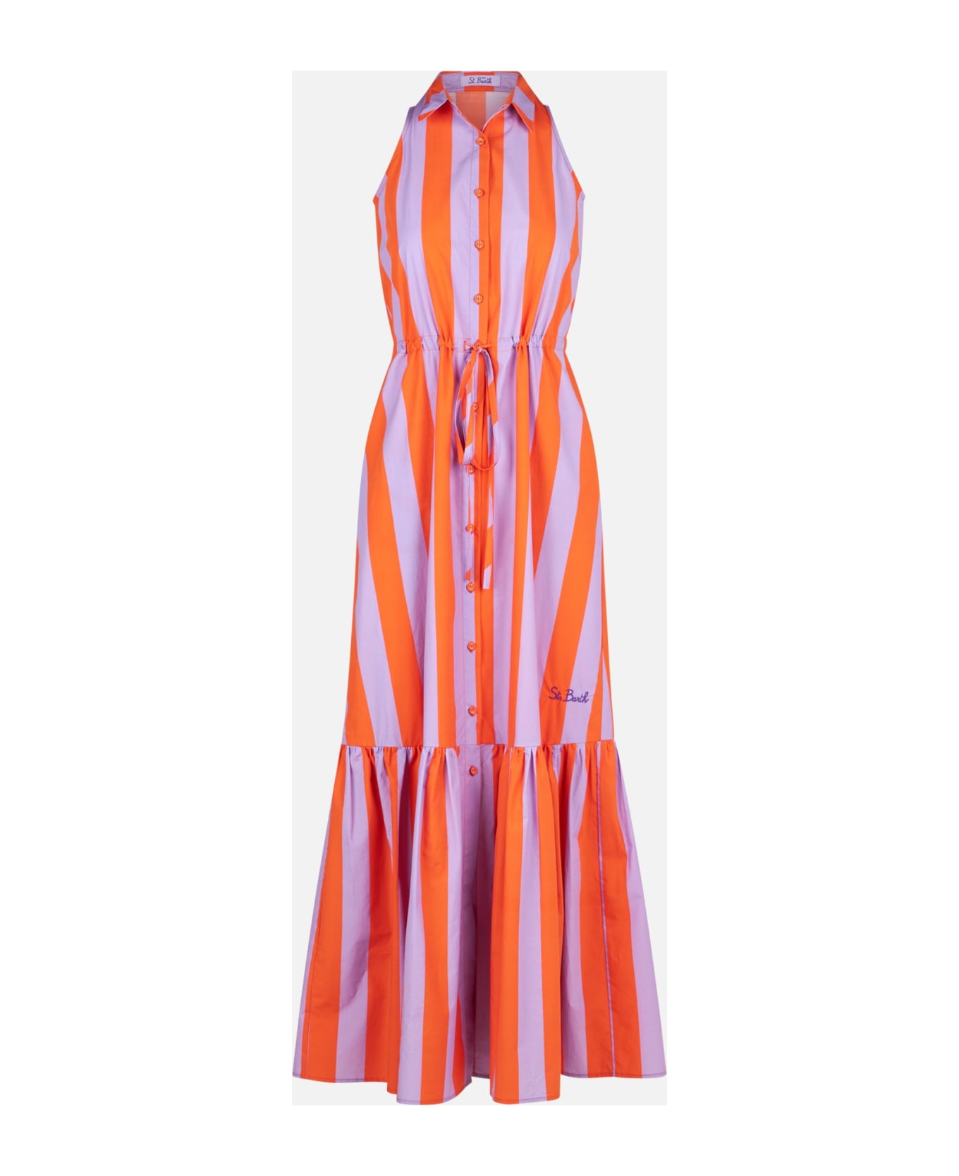 MC2 Saint Barth Woman Halterneck Dress With Striped Print - ORANGE
