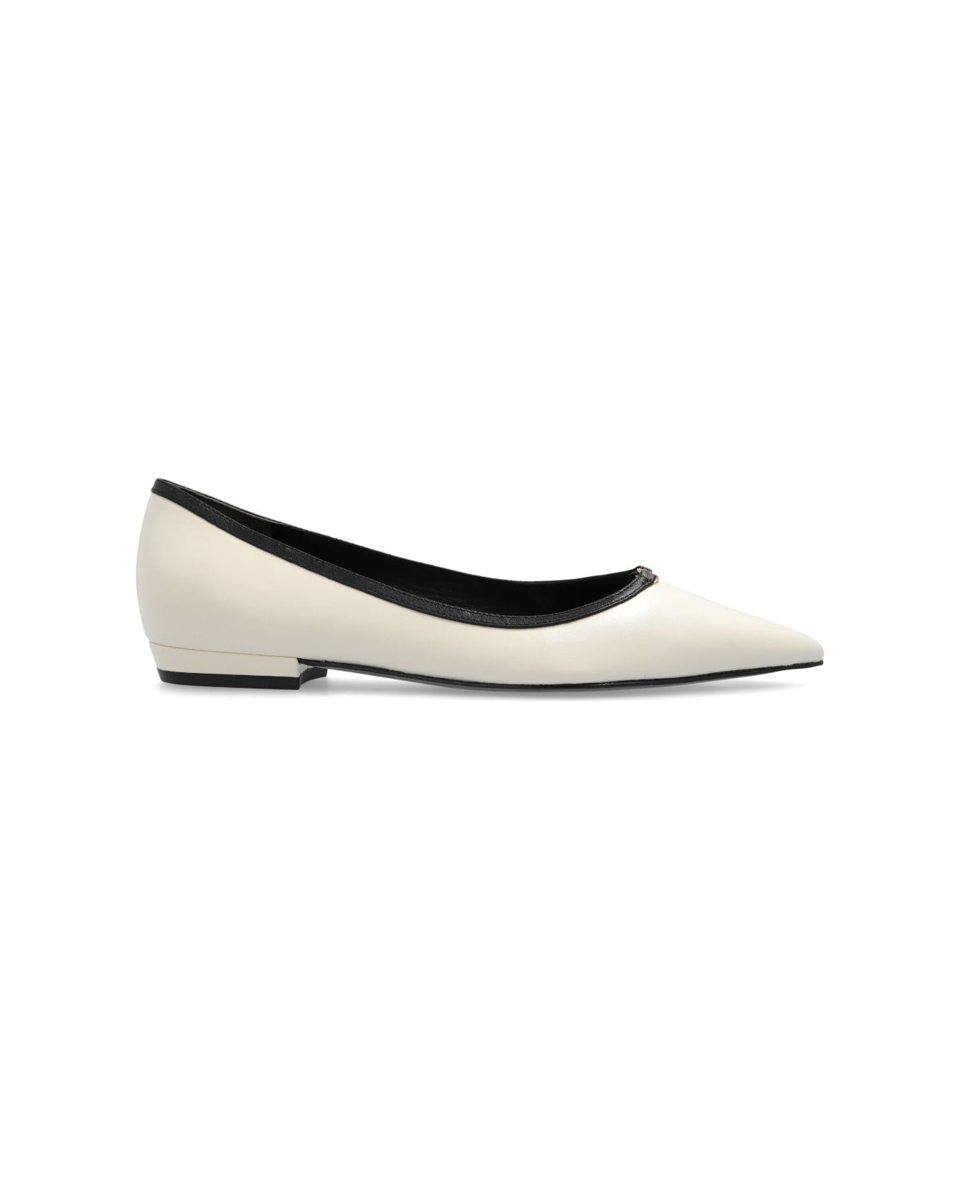 Tory Burch Double T Buckle Pointed Toe Flat - Light Cream Perfect Black