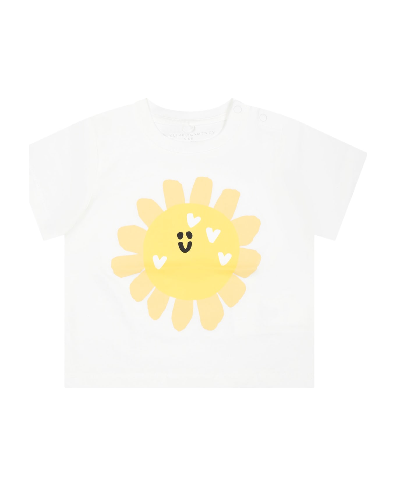 Stella McCartney White T-shirt For Baby Girl With Sun - Ivory