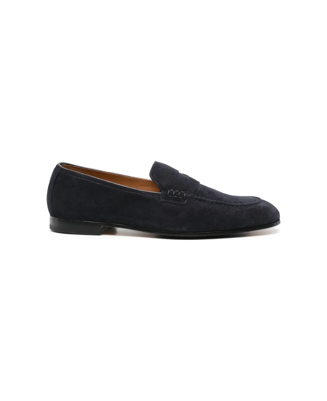 Doucal's Navy Blue Suede Penny Loafers - Blue