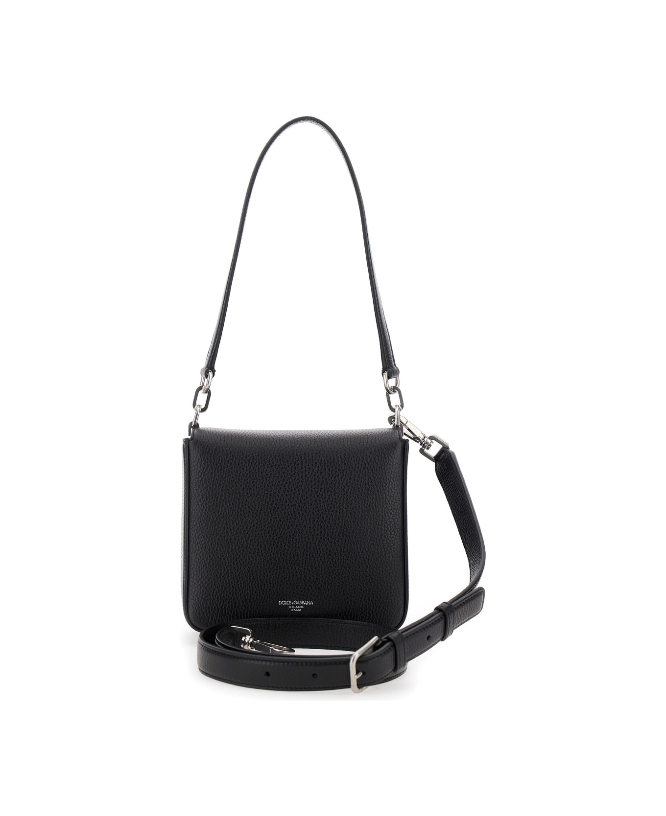 Dolce 
Gabbana 
marlene
 Black Shoulder Bag With Twist Closure And Logo On The Back In Hammered Leather Man - Black