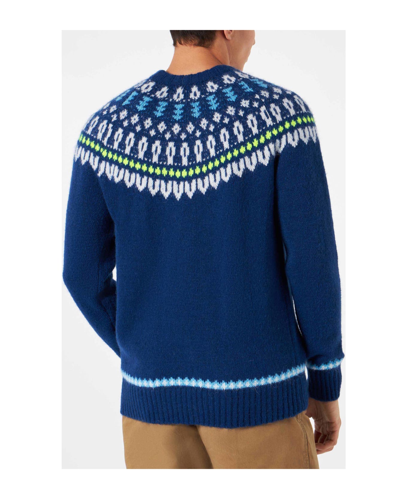 MC2 Saint Barth Man Brushed Sweater With Icelandic Jacquard - BLUE