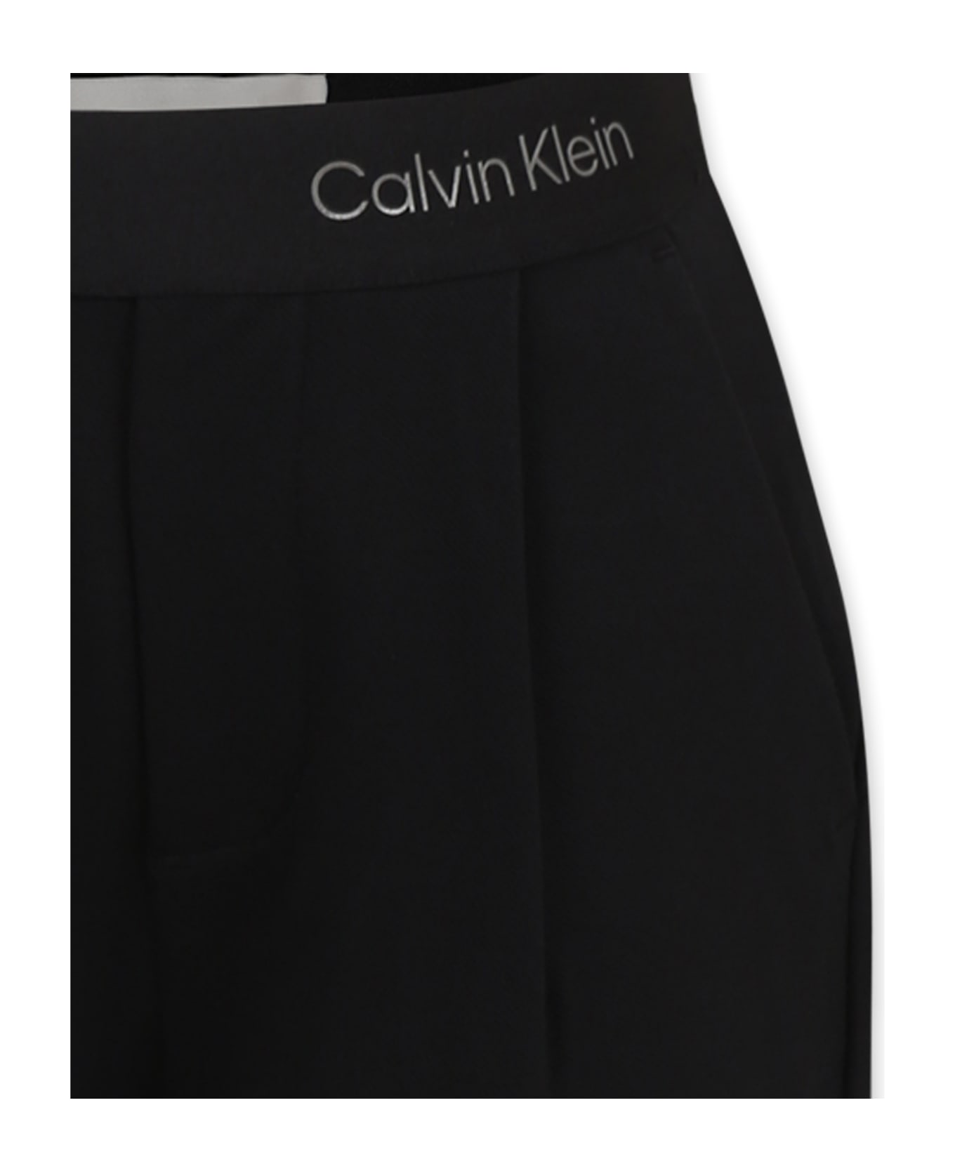 Calvin Klein Black Trousers For Girl With Logo - Black
