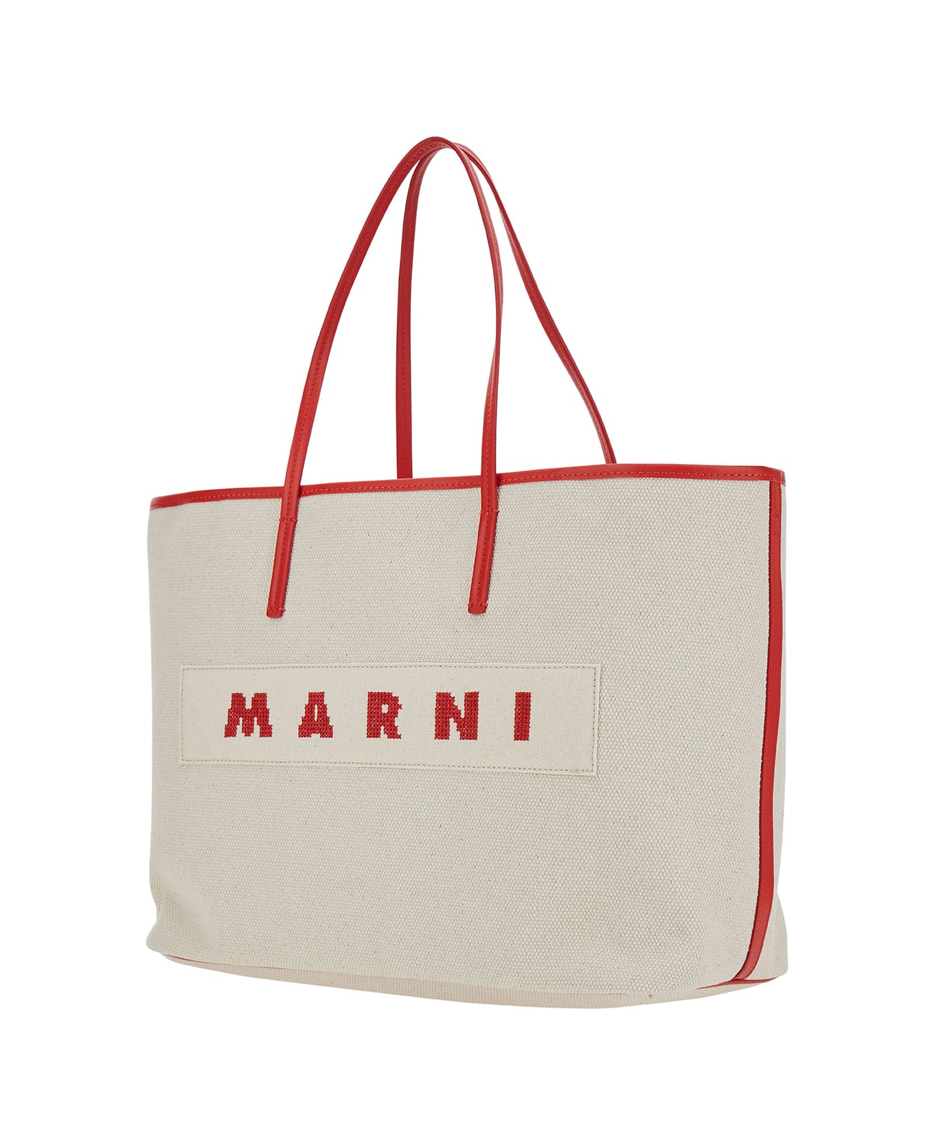 Marni 'small Janus' White Tote Bag With Logo Patch In Cotton Woman - White トートバッグ