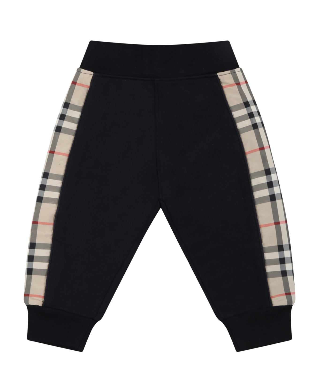 Burberry Black Sweatpants For Babies With Vintage Check - Black