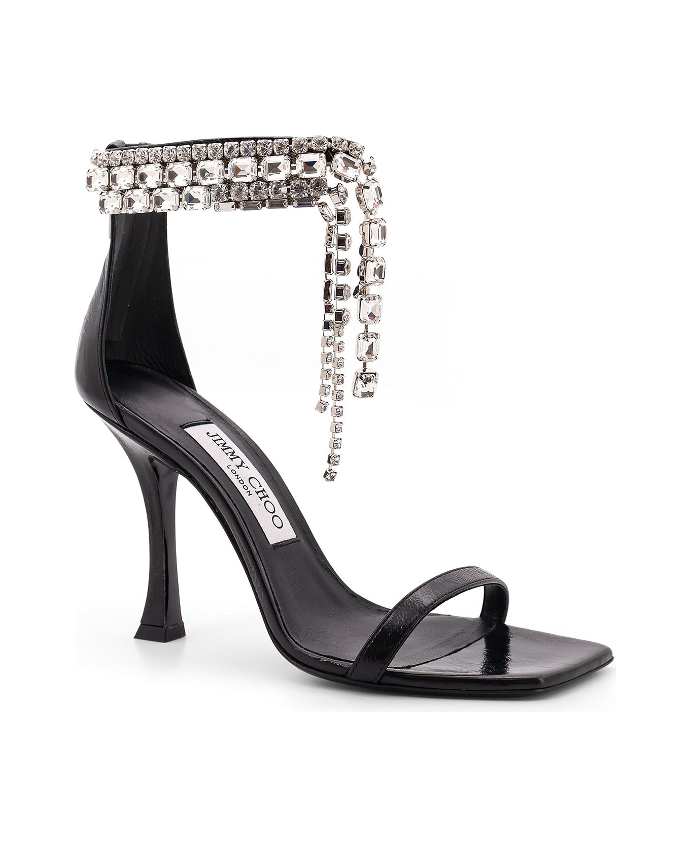 Jimmy Choo Black Vintage Leather Sandals With Crystals Detail - Black