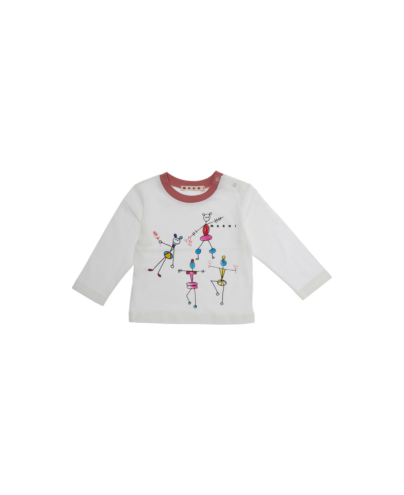 Marni White Long-sleeved T-shirt With Front Print In Cotton Baby - White Tシャツ＆ポロシャツ
