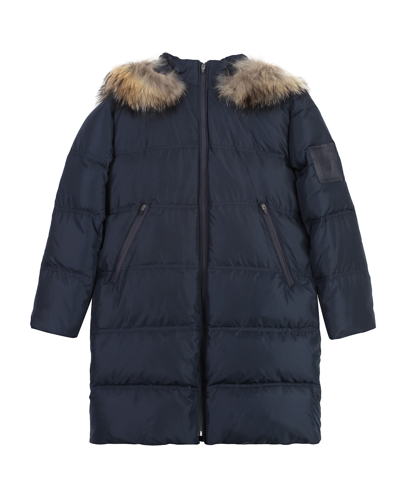 Young Versace Long Hooded Down Jacket - blue