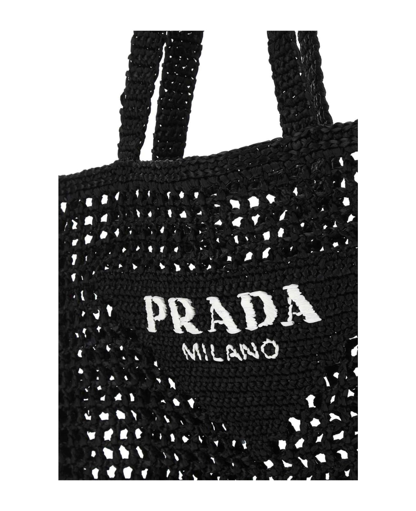Prada Logo Embroidered Woven Tote Bag - Nero