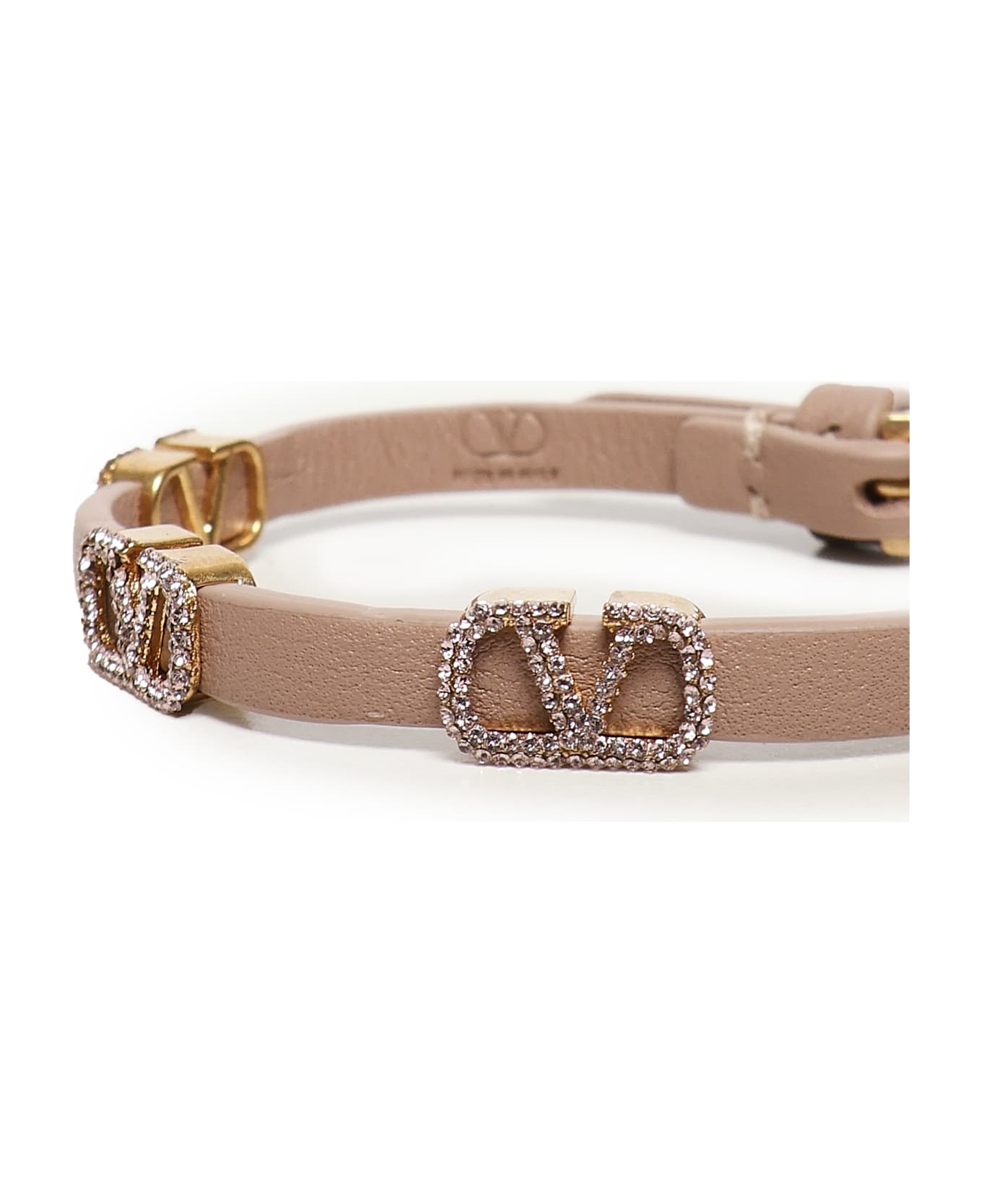 Valentino Garavani Vlogo Crystal Leather Bracelet - Beige