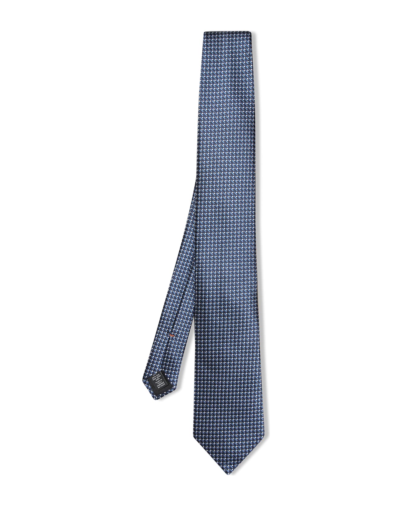 Zegna Blue Silk Tie With Geometric Pattern - Blue