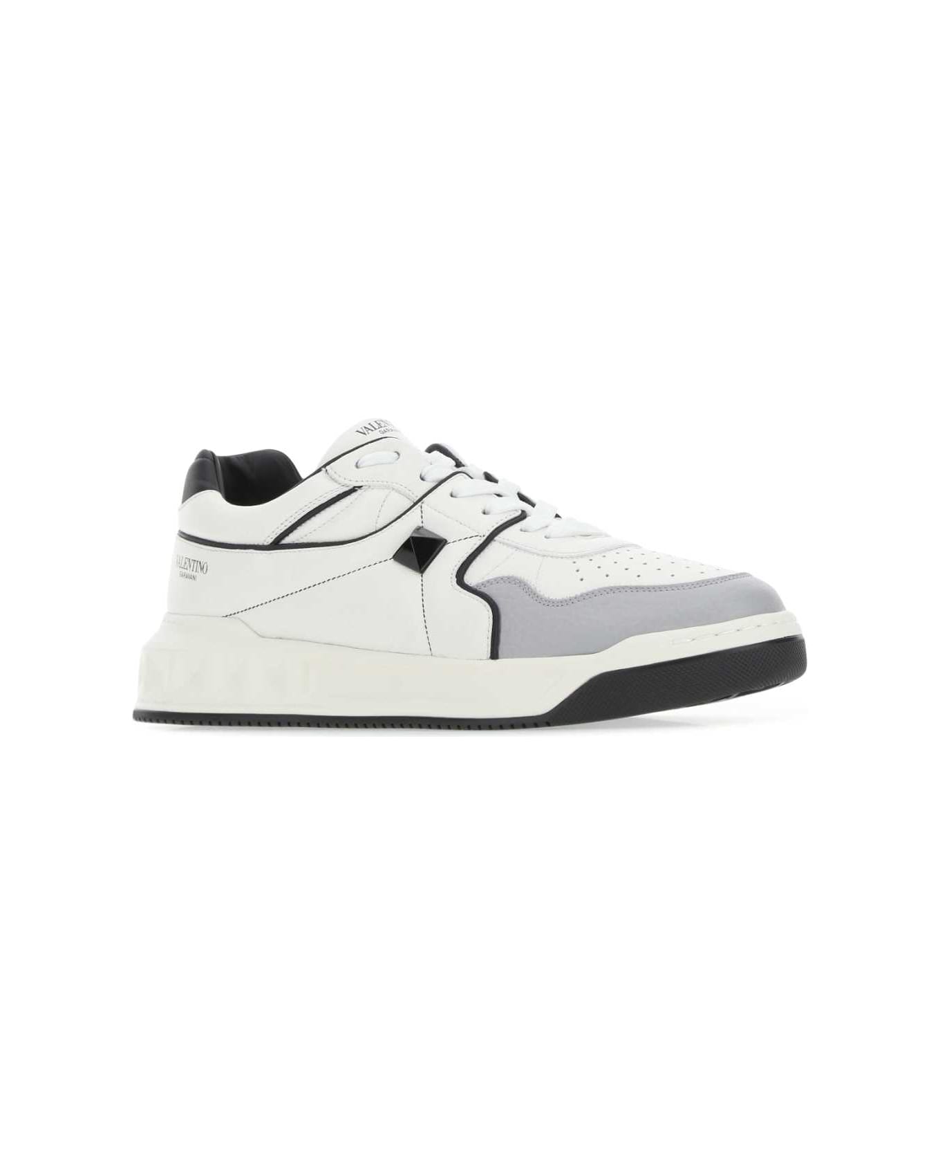 Valentino Garavani Multicolor Nappa Leather One Stud Sneakers - BIANCONEROPASTELGREYNEROBIANCONERO