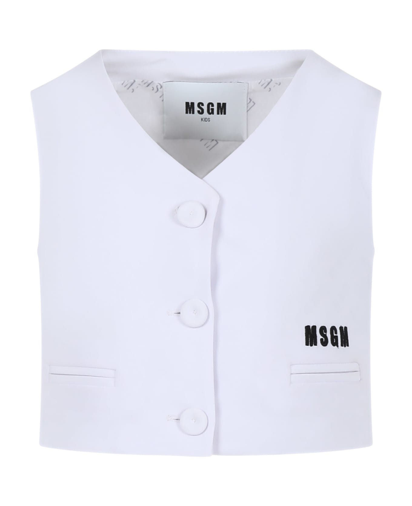 MSGM White Waistcoat For Girl With Logo