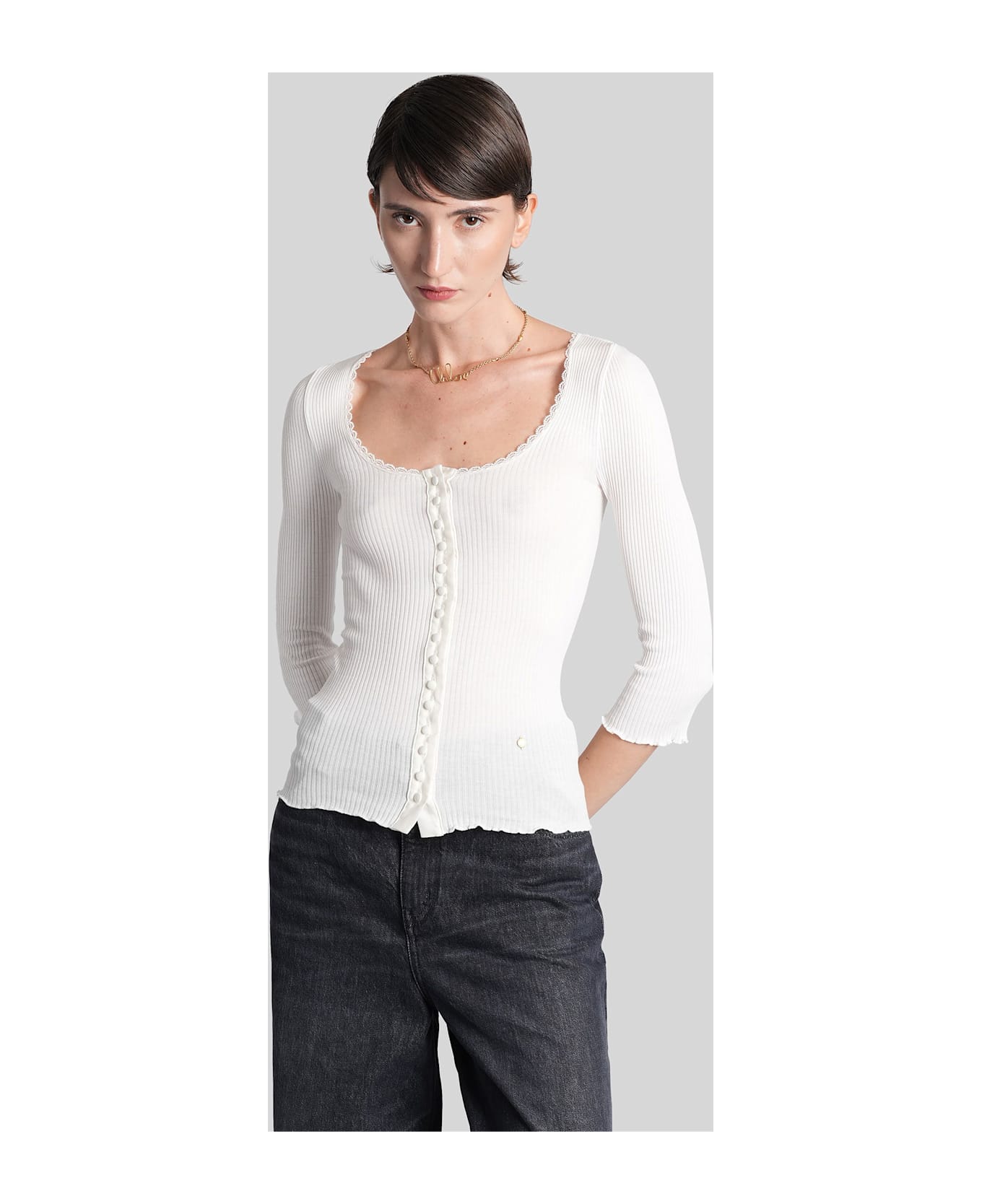 Chloé Cardigan In White Cotton - white