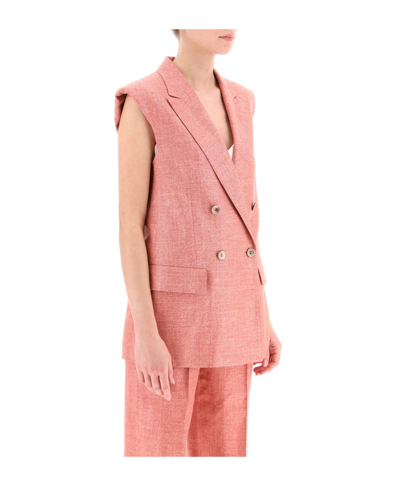 Agnona Double-breasted Vest In Silk, Linen And Wool - ROMEO (Pink)