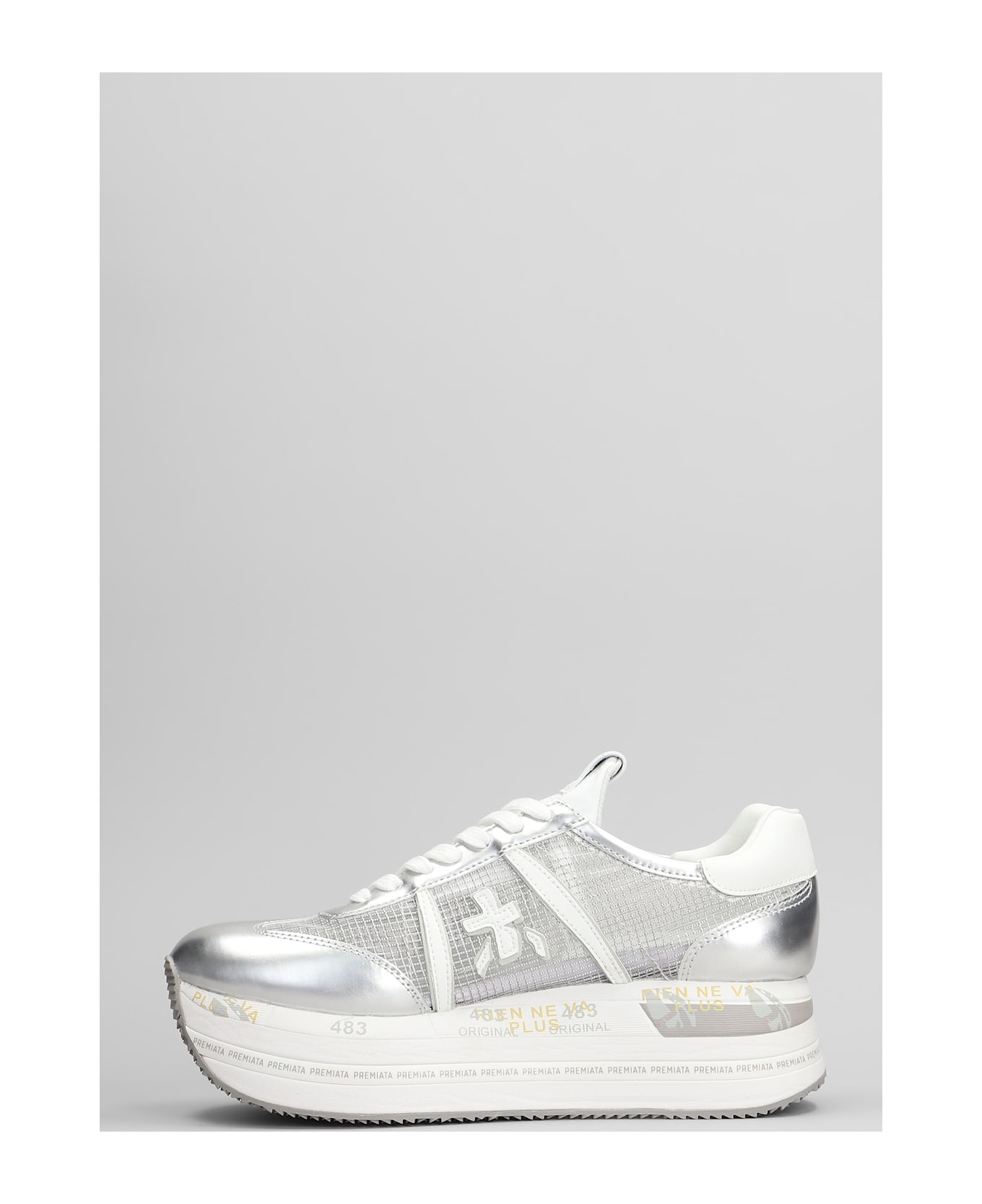 Premiata Beth Sneakers In Silver Leather And Fabric - silver