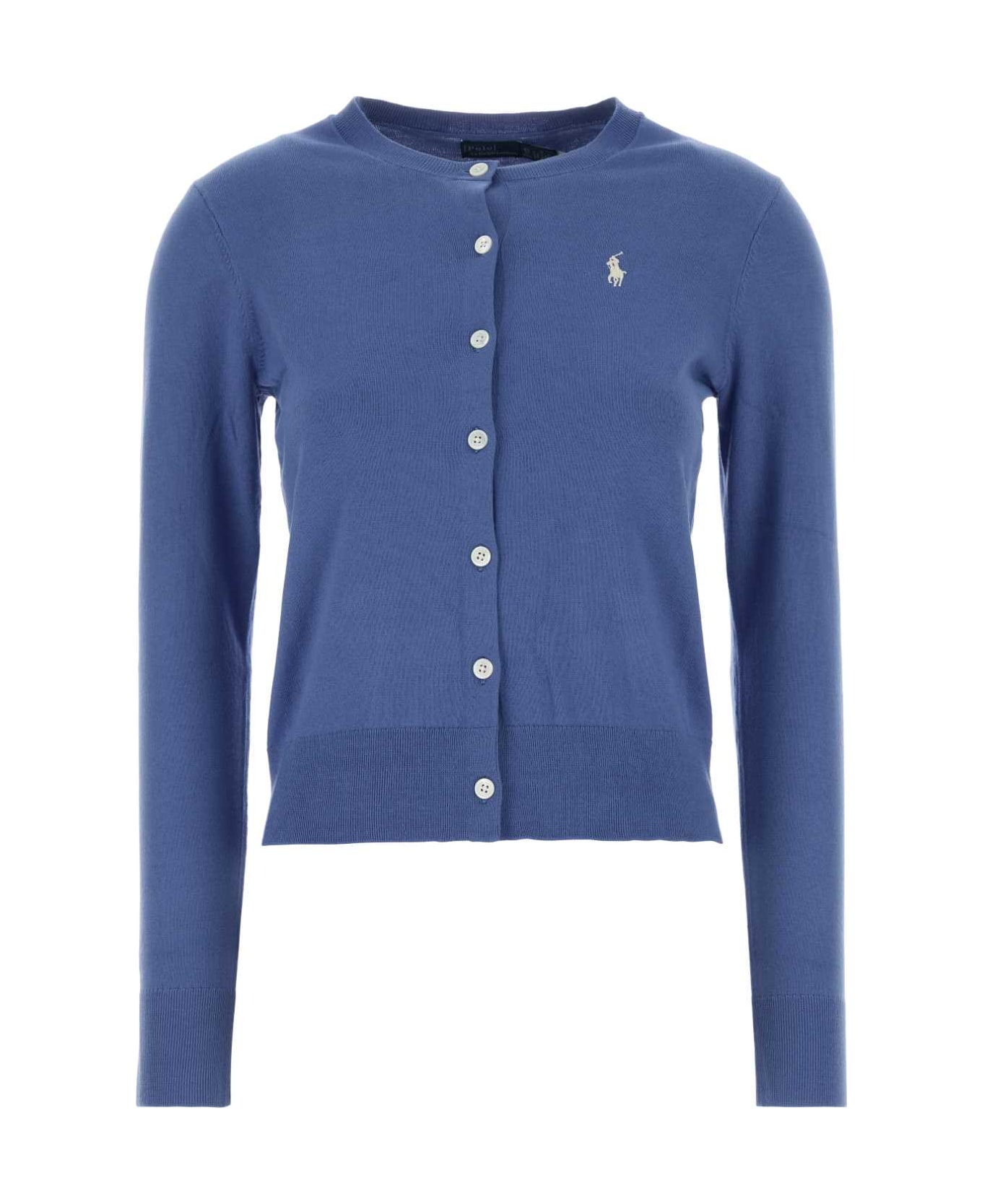 Polo Ralph Lauren Cerulean Blue Stretch Cotton Blend Cardigan - 500