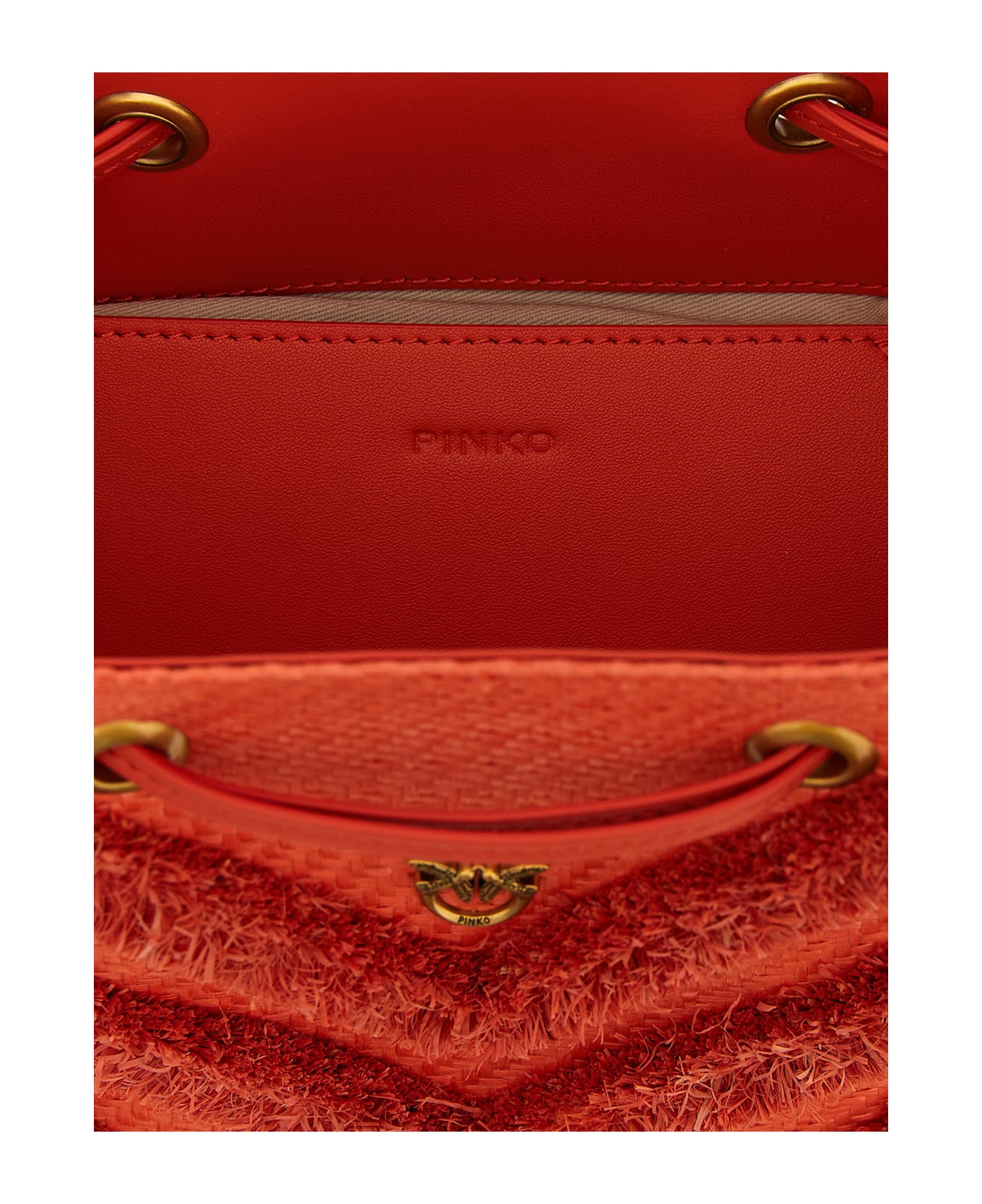 Pinko Raffia Mini Bucket Bag - Red