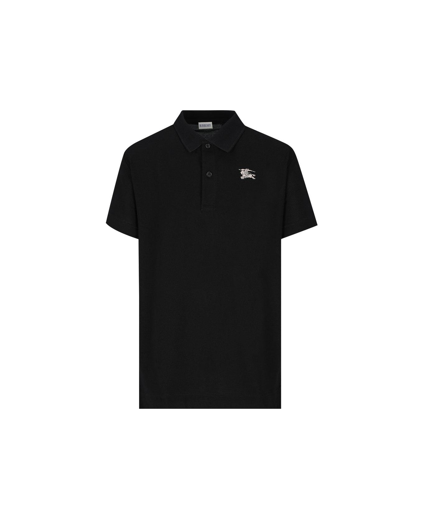 Burberry Logo Embroidered Short Sleeved Polo Shirt - Black