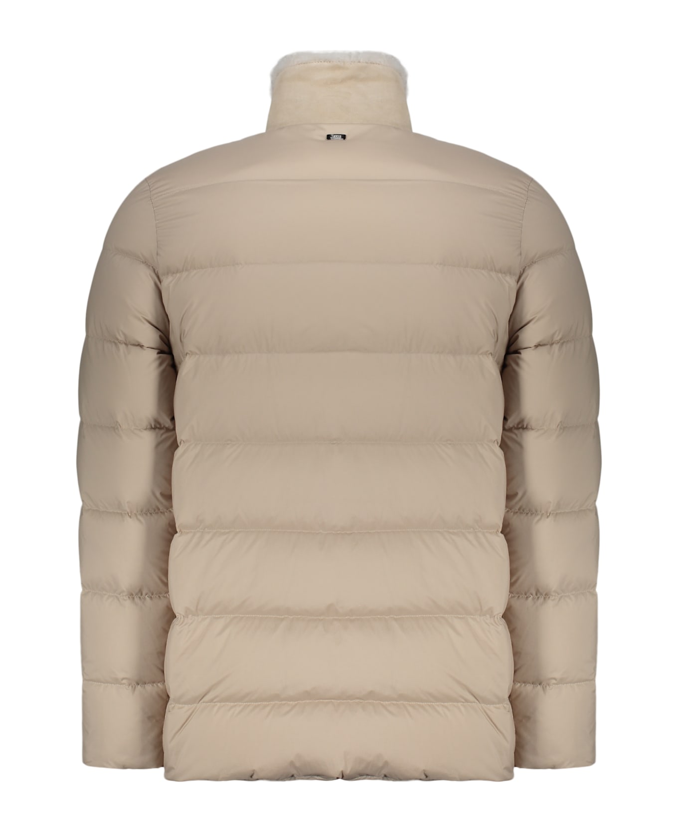 Herno Down Jacket In Nylon And Lamb Shearling - Beige
