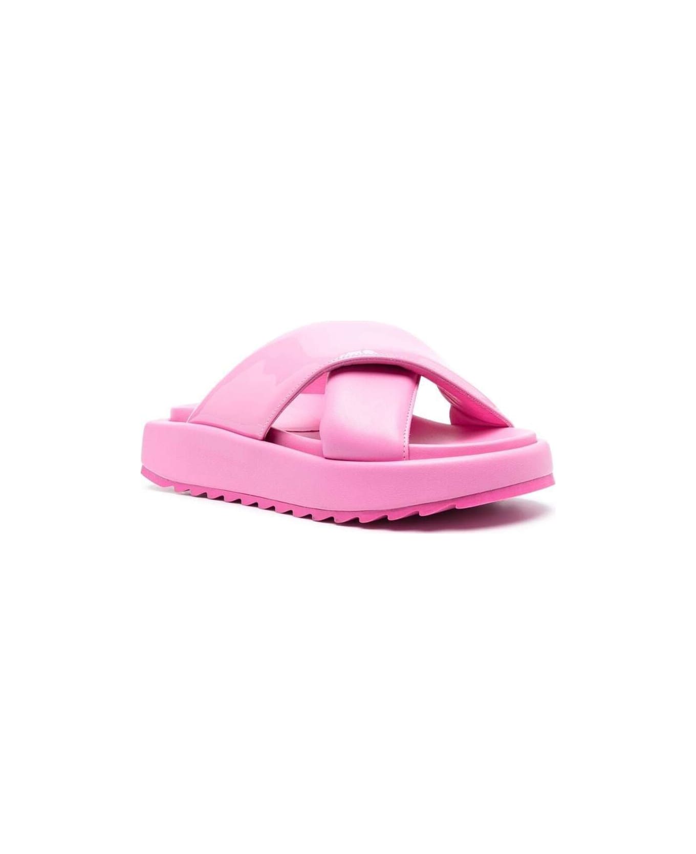 GIA BORGHINI Pink Crossover Strap Slides Glossy Finish In Leather Woman - Pink サンダル
