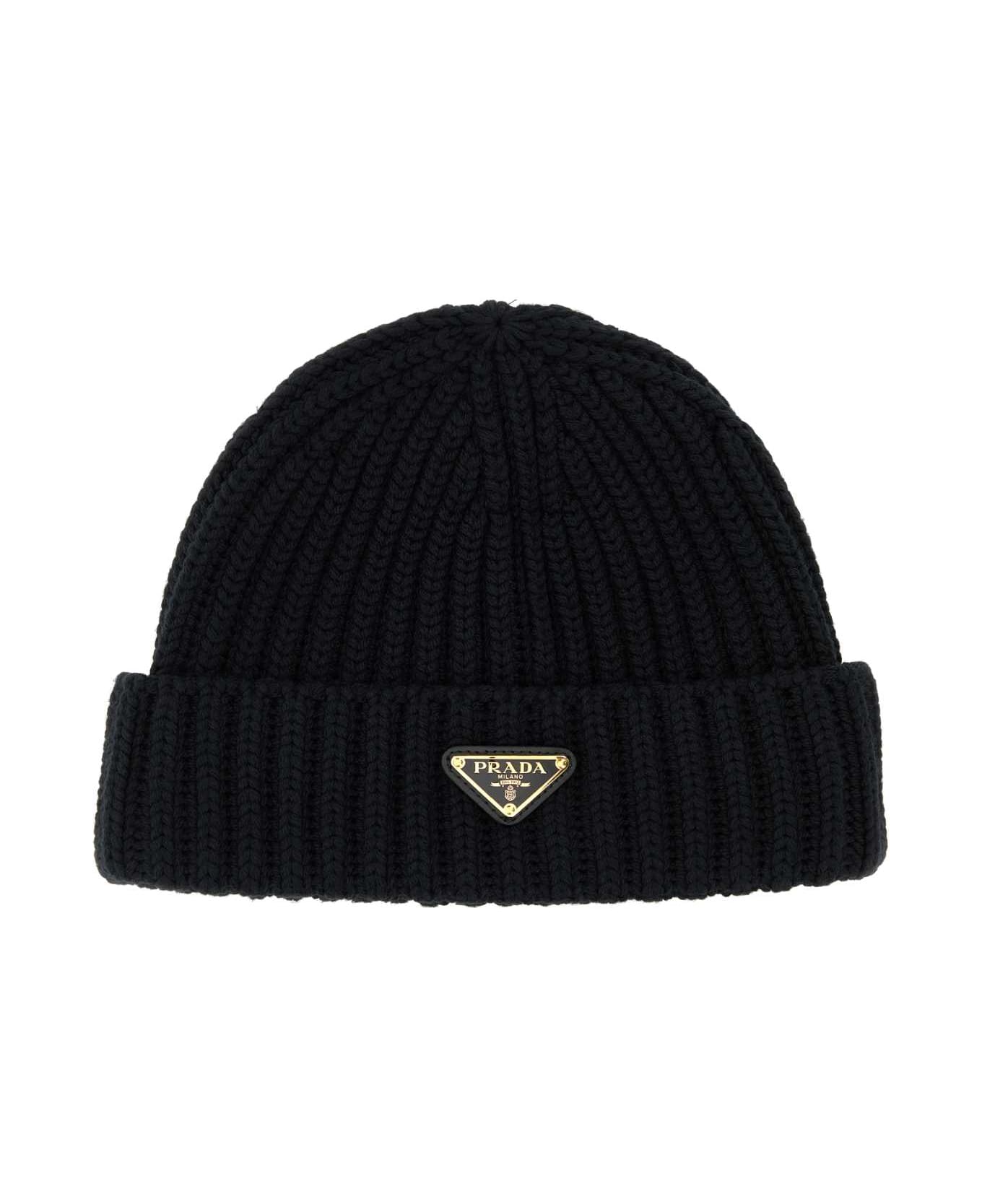 Prada Black Wool Beanie Hat - NERO